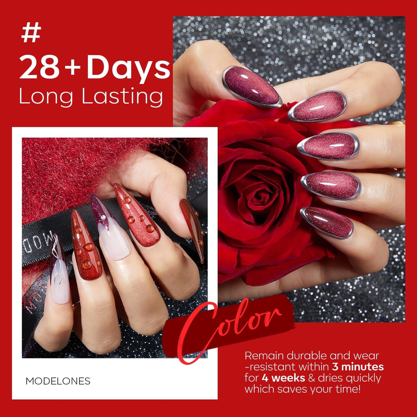 modelones Gel Nail Polish Set, 6 PCS Red Burgundy Purple Glitter Gel Polish Colors Cat Eye Chameleon Shimmer Soak OFF LED Nail Art Gel Nail Kit Manicure Salon DIY Nails Gift