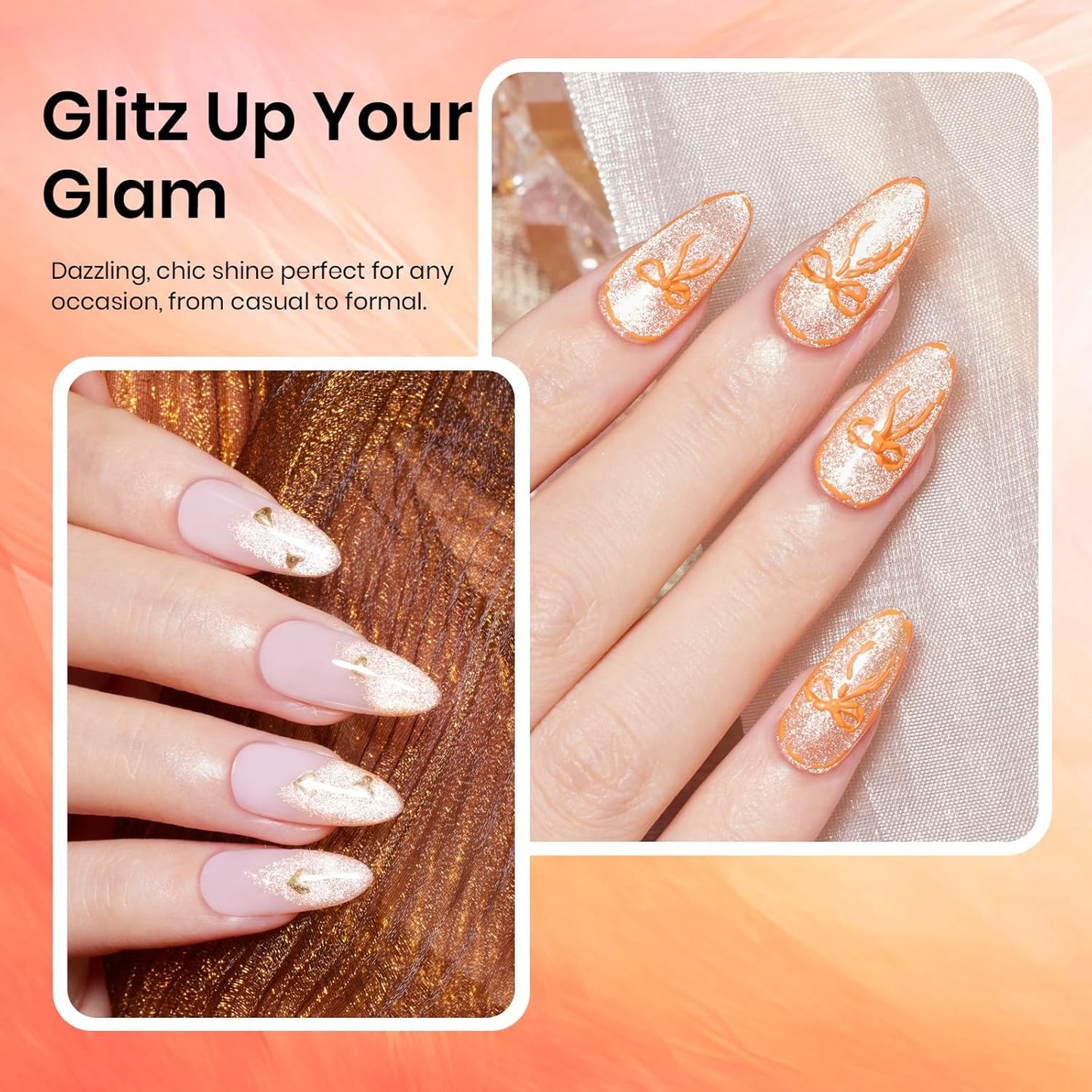 Beetles Orange Cat Eye Gel Polish, 15ML Orange Cat Eye Glitter Gel Polish with Magnet Soak Off UV Shimmer Velvet Gel Twilight Glow Series French Nail Art Design Manicure Gifts for Women