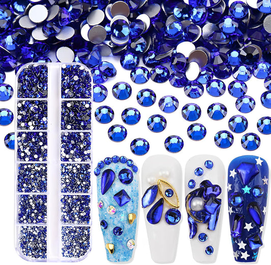 3600pcs Flatback Rhinestones Glass Charms Diamantes Gems Stones for Nail Art 6 Size ss4~ss12 Box Sapphire