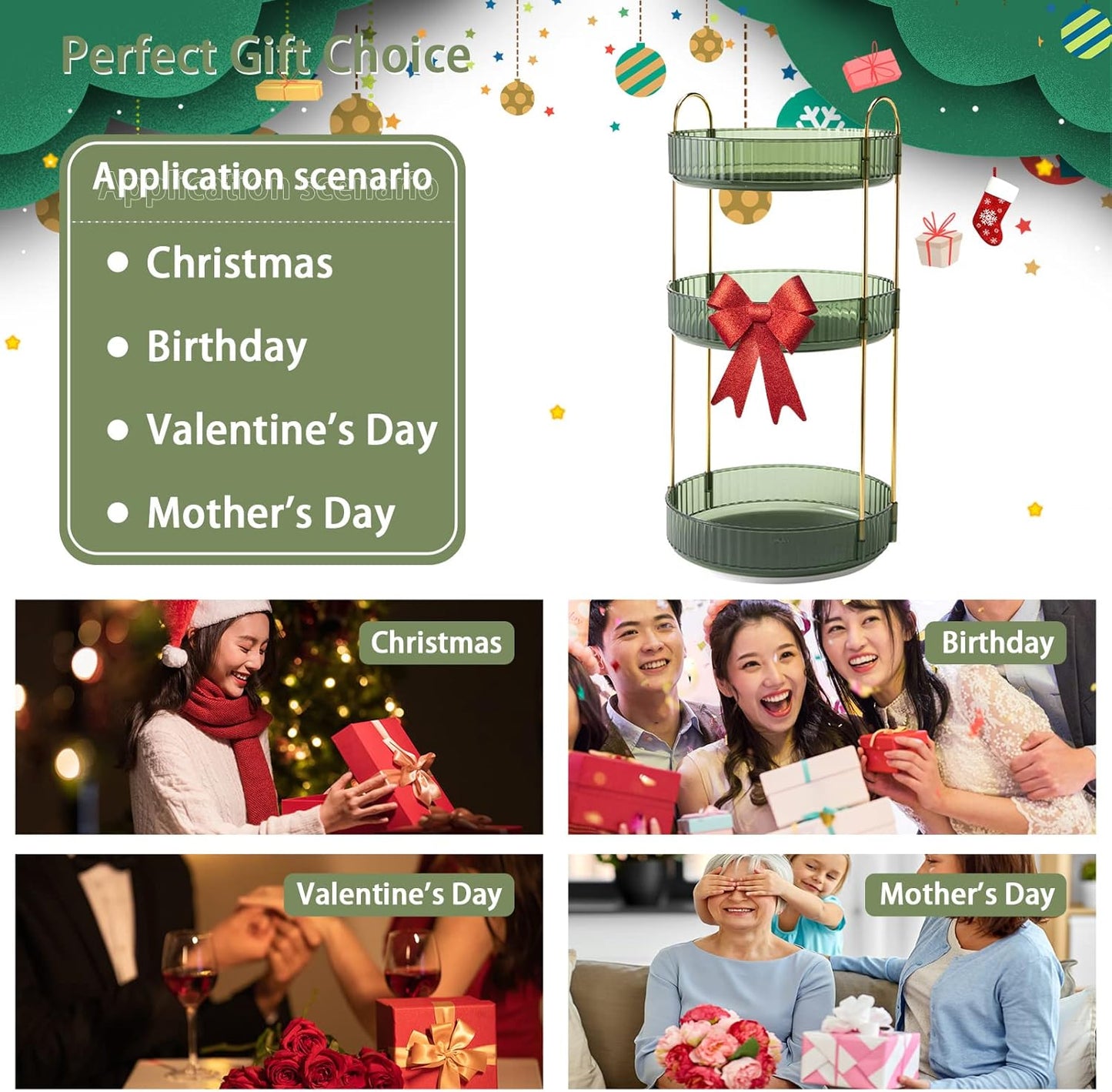 Rotating Makeup Organizer for Vanity, High-Capacity Skincare Clear Make Up Storage Perfume Organizers Cosmetic Dresser Organizer Countertop 360 Spinning (Green, 3 Tier)