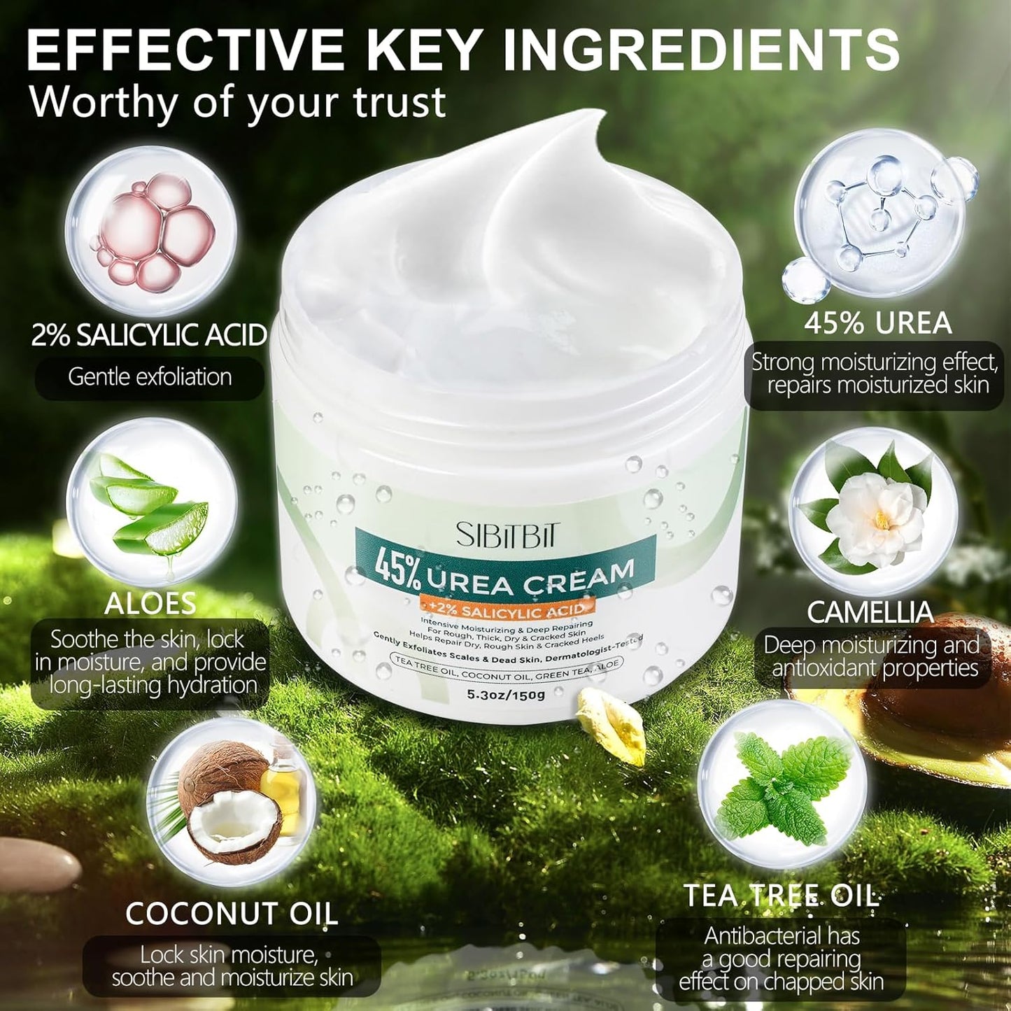 Urea Cream 45% for Feet with Maximum Strength Moisturizing, with 2% Salicylic Acid, for Dry and Cracked Heel, Foot, Elbows, Dead Skin Calluses Remover, 5.29 OZ, Foot File, Foot Mask Cover (10 pairs)