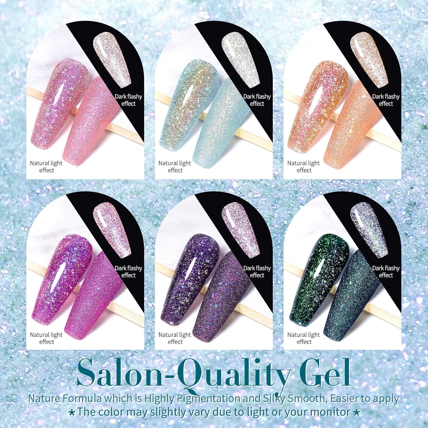 Born Pretty Reflective Glitter Gel Nail Polish Shimmer Sequins Sparkly Shiny Disco DJ Glitter Sequins Nail Polish 6PCS 7ML