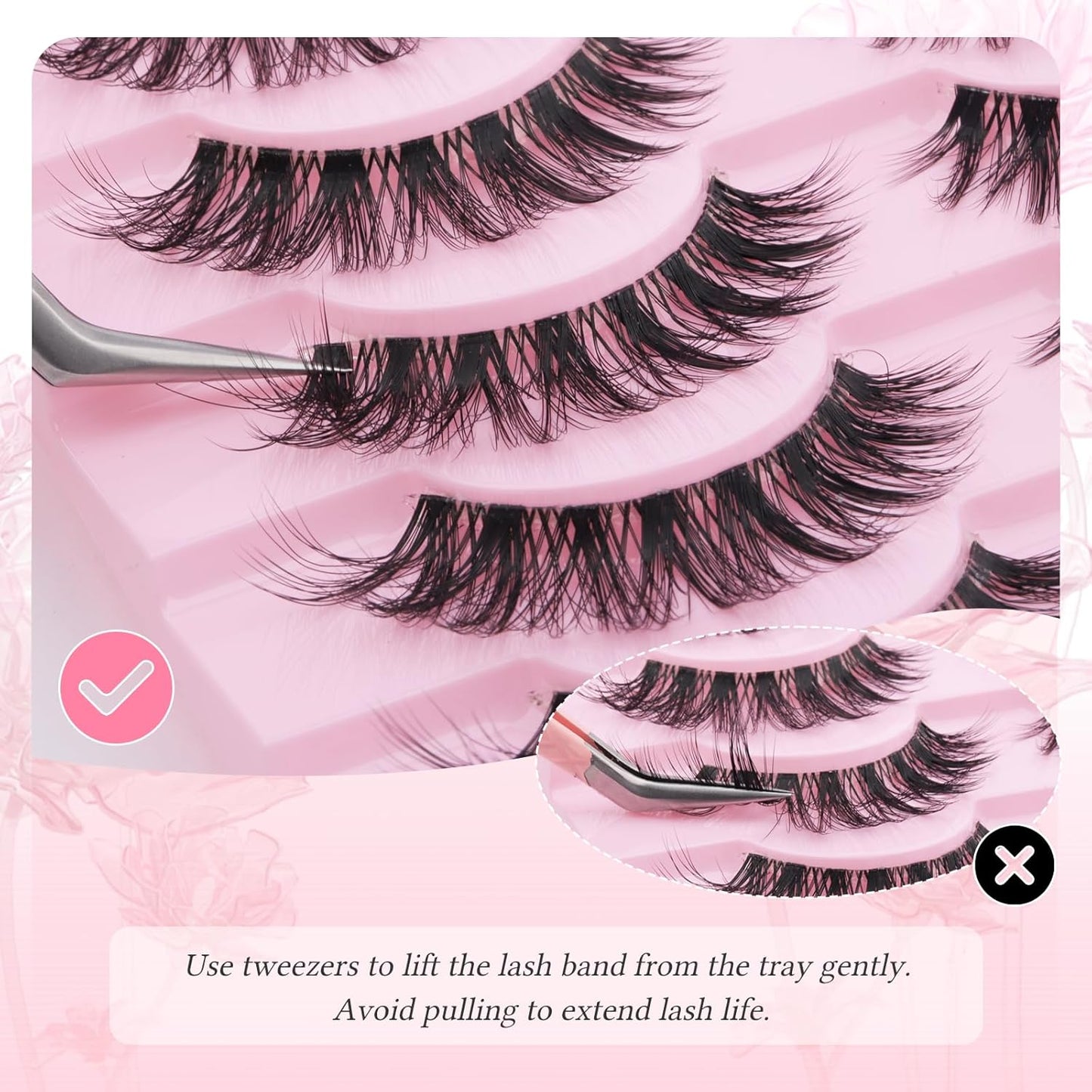 FADLASH False Eyelashes Natural Look Cat Eye Lashes with Thin Band Wear Comfortable Black Fake Lashes, Pack 10 Pairs, LZ209