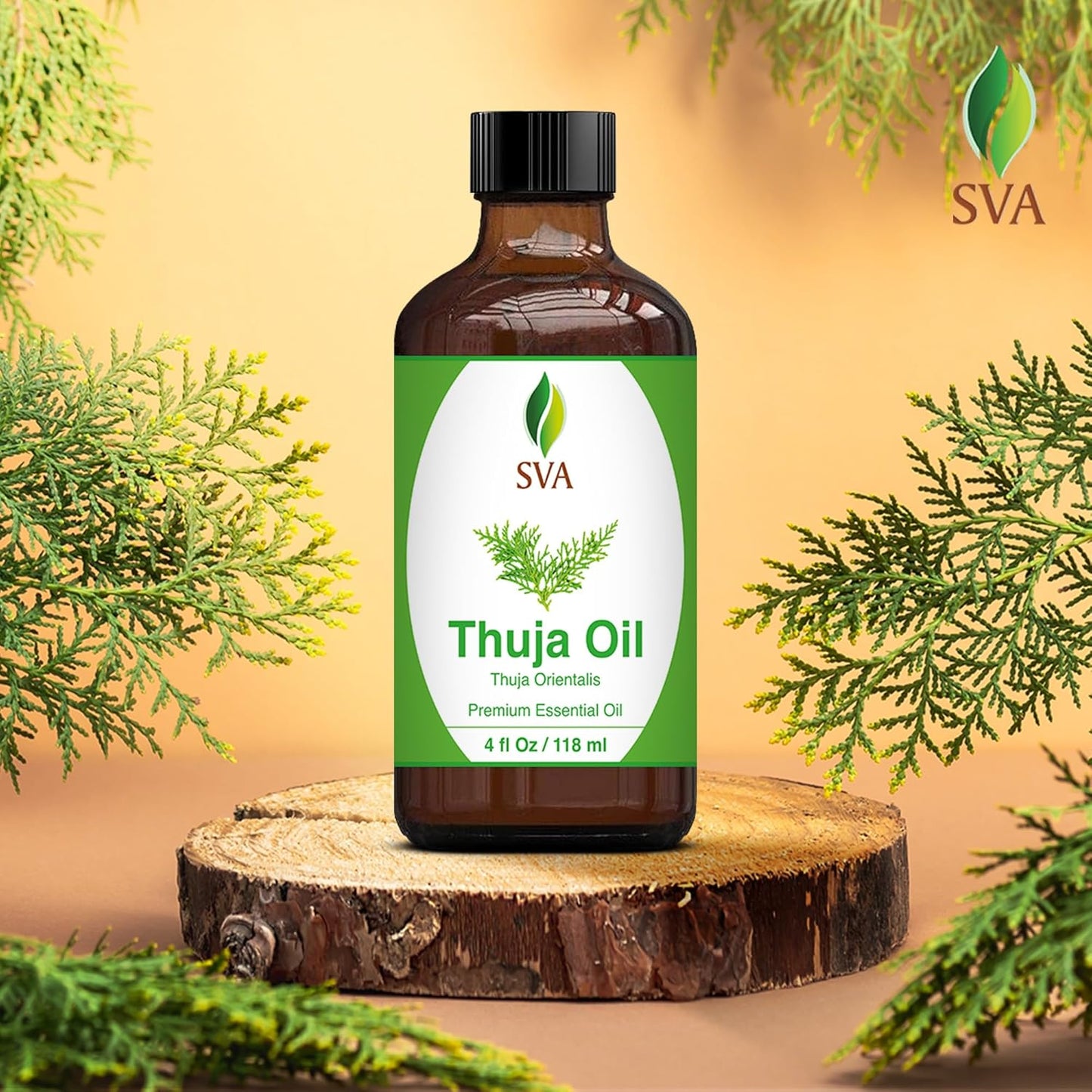 SVA Thuja Essential Oil – 4 Fl Oz – 100% Natural Thuja Oil - for Diffuser, Hair Care, Face, Skin Care, Aromatherapy, Scalp and Body Massage, Soap and Candle Making – with Dropper
