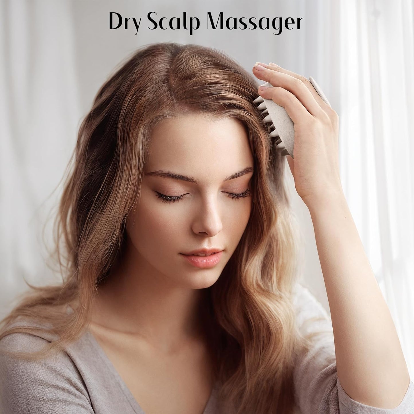 HEETA Scalp Scrubber Shampoo Brush, Scalp Massager Tool for Hair Growth, Soft Silicone Bristles for Dandruff Removal Wet Dry Use Women Men Kids Pet, Fit All Hair Types Care, Beige