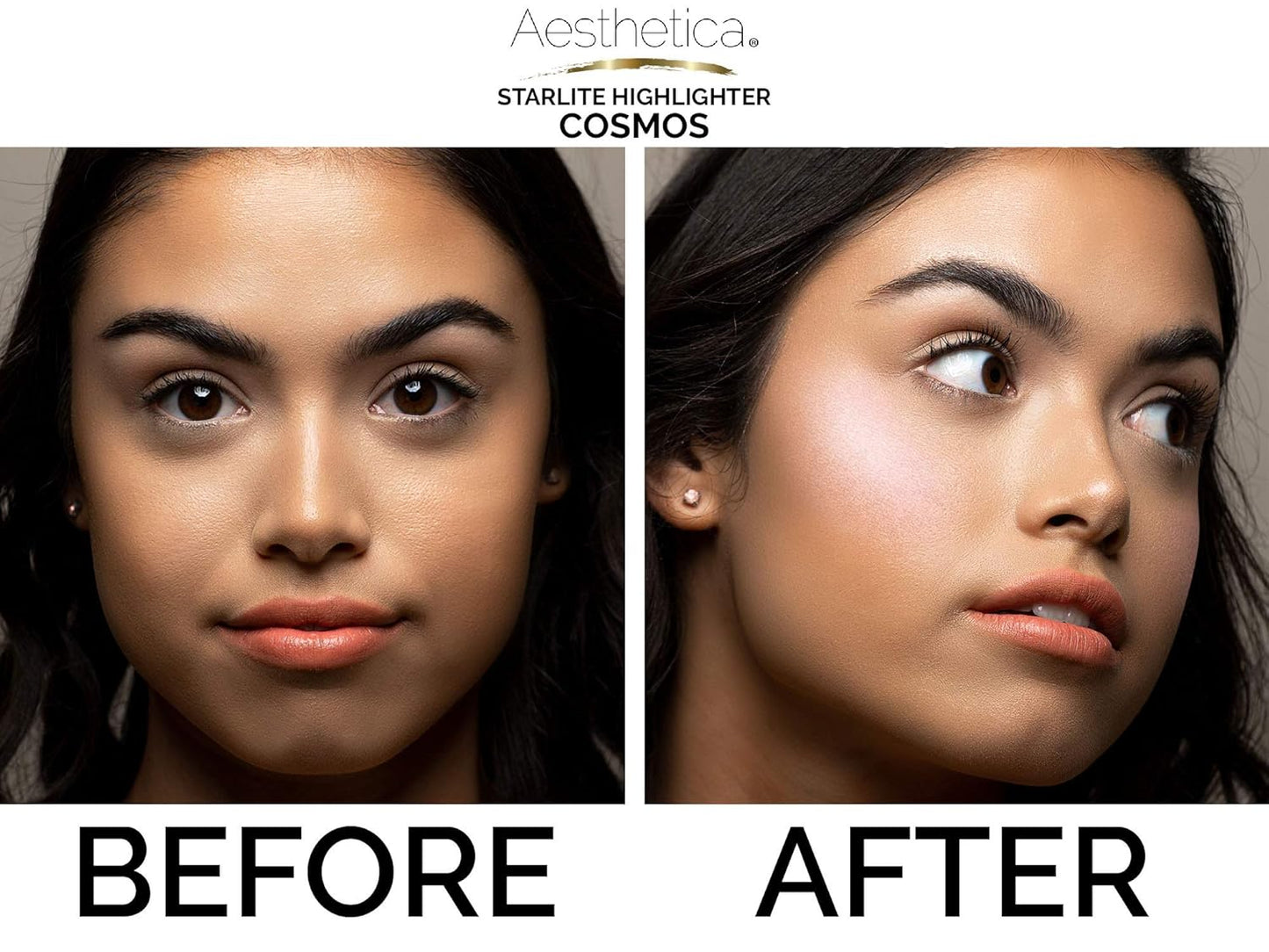 Aesthetica Starlite Highlighter - Metallic Shimmer Highlighting Makeup Powder - Cosmos (Sparkling Rose Gold)