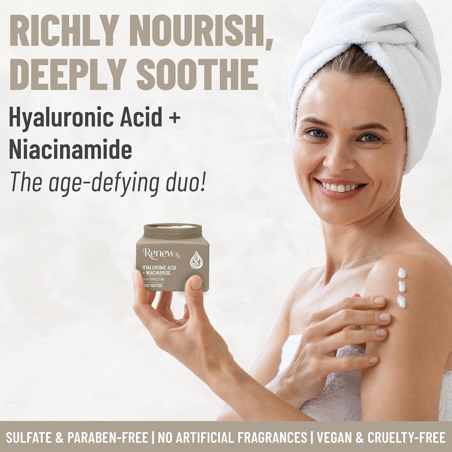 Hyaluronic Acid + Niacinamide Body Butter for Dry Skin – Deep Hydrating Skin Care, Skin Perfecting Vegan Skincare, 16 oz