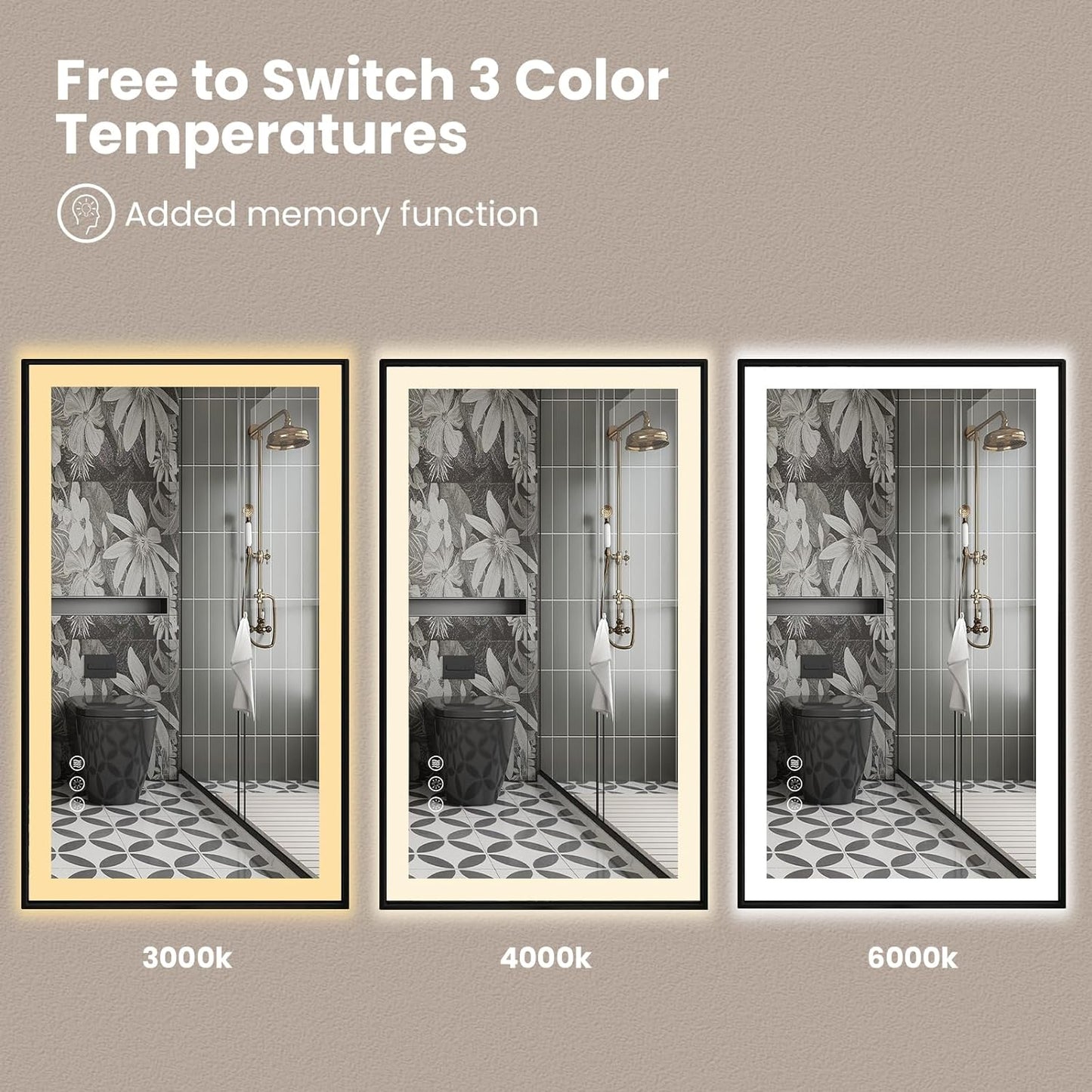 Amorho 88"x 38" LED Bathroom Mirror with Black Frame, Front Light and Backlit(Controlled Separately), Stepless Dimmable, Anti-Fog, Shatter-Proof, 3 Colors, Memory