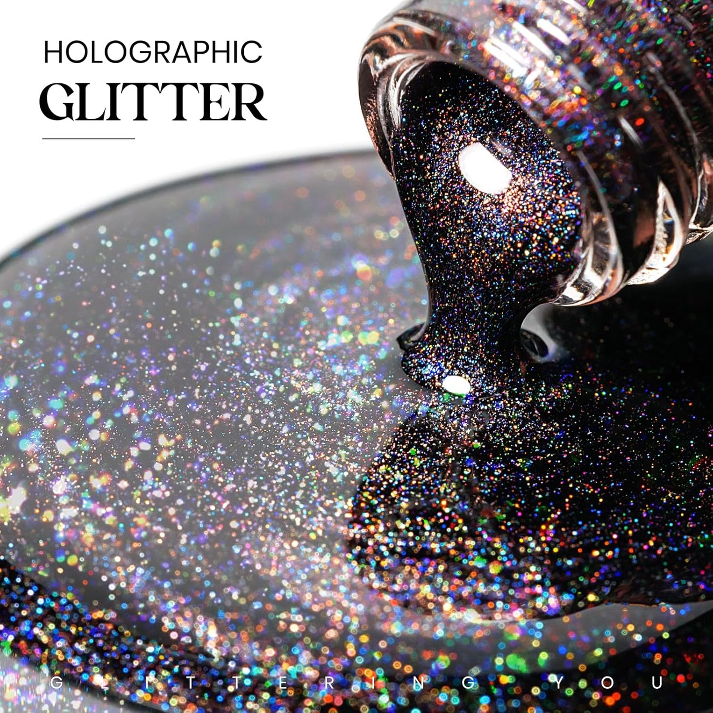 MIZHSE Holographic Nail Polish, Black Glitter Nail Polish Air Dry Fast, 15 ml 0.5 fl oz High Glossy Shiny Nail Pigment Oil-based Laser Iridescent Chrome Halo Nail Art Salon Manicure Home