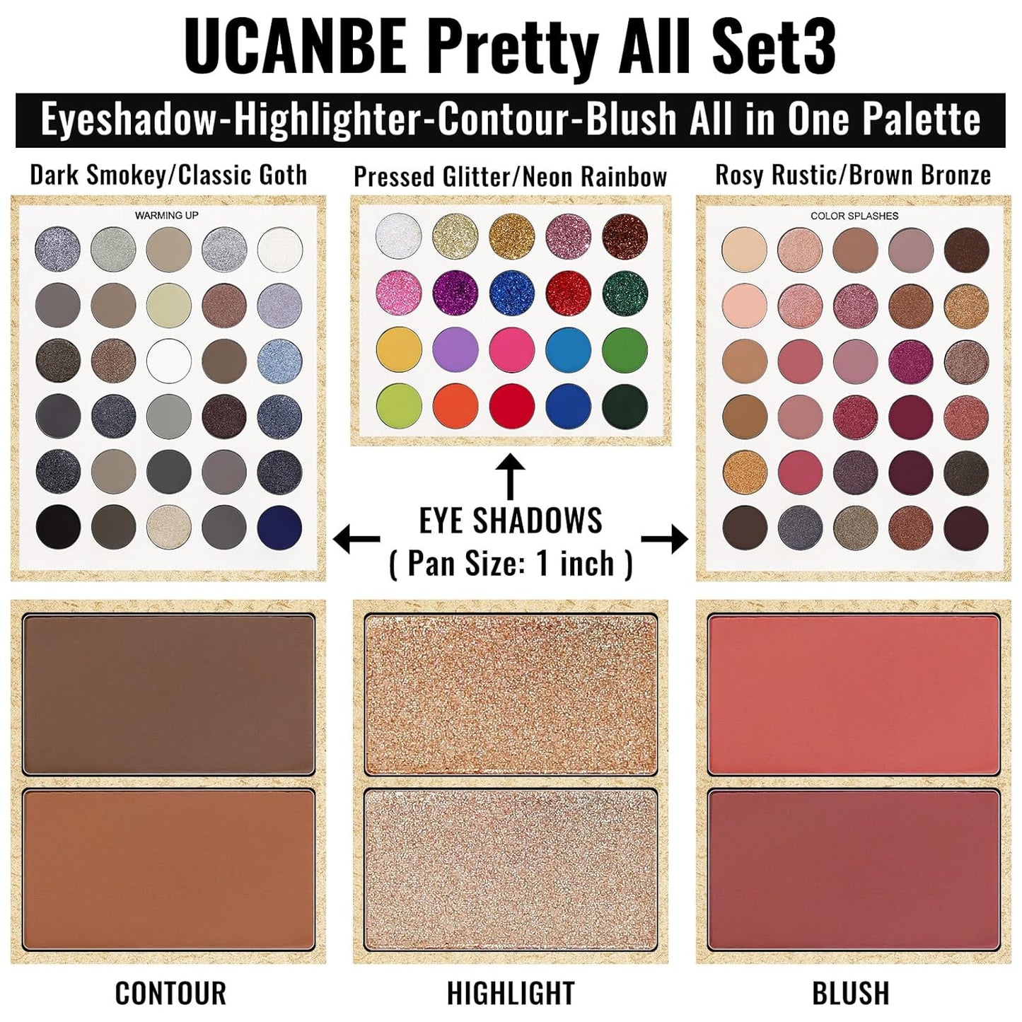 UCANBE Eyeshadow Palette with 15 Brushes Makeup Sets, Pigmented Eye Makeup Pallet Holiday Gift Set, Matte Smokey Rosy Neutral Glitter Eye Shadow Powder & Contour Highlight Blush All-in-One Make Up Kit