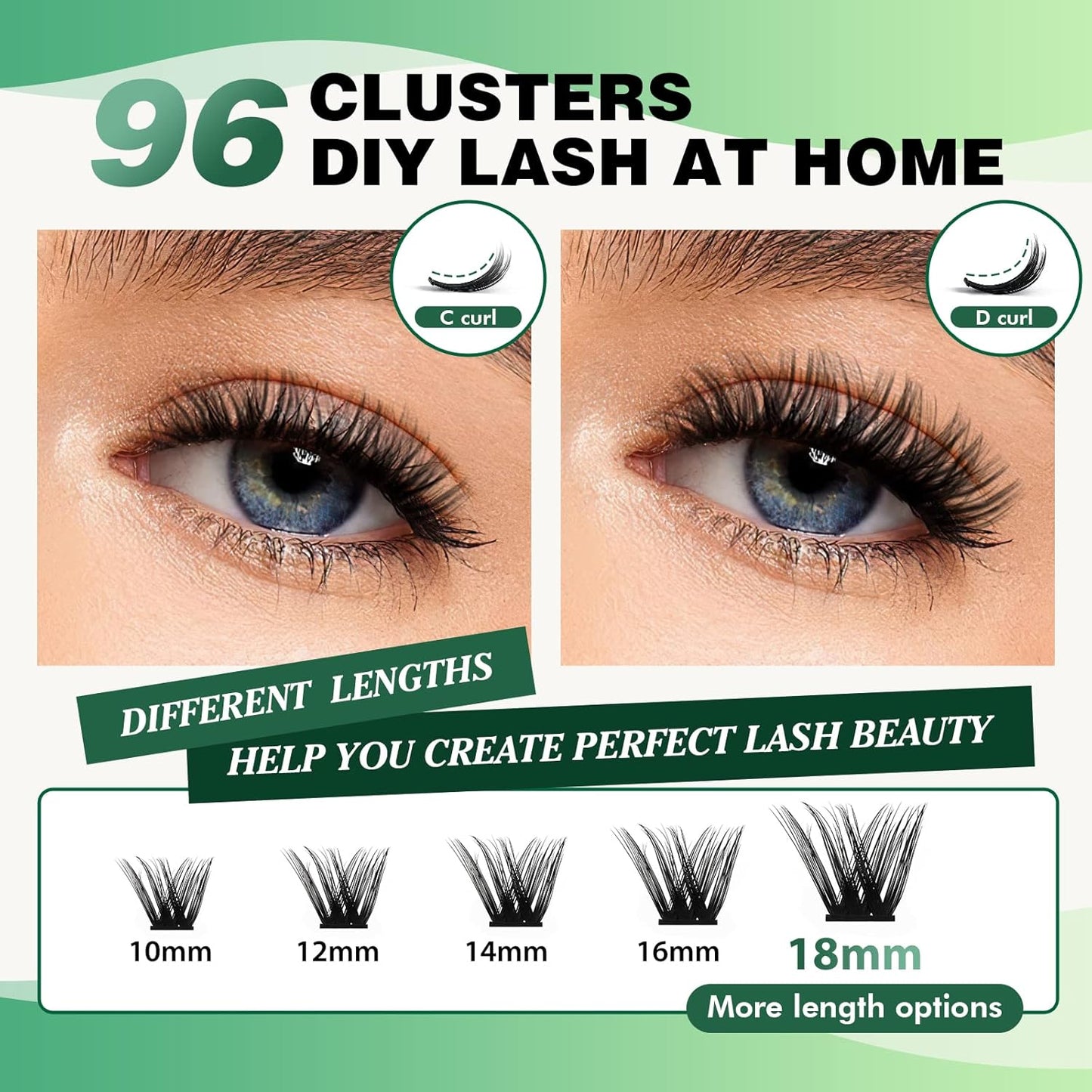 Lash Clusters,96 Pcs Cluster Lashes D Curl 14mm DIY Lash Extensions Eyelash Clusters,KEYYOU Volume Wispy Individual Lashes Soft&Comfortable Easy DIY at Home(Y06,D-14mm)
