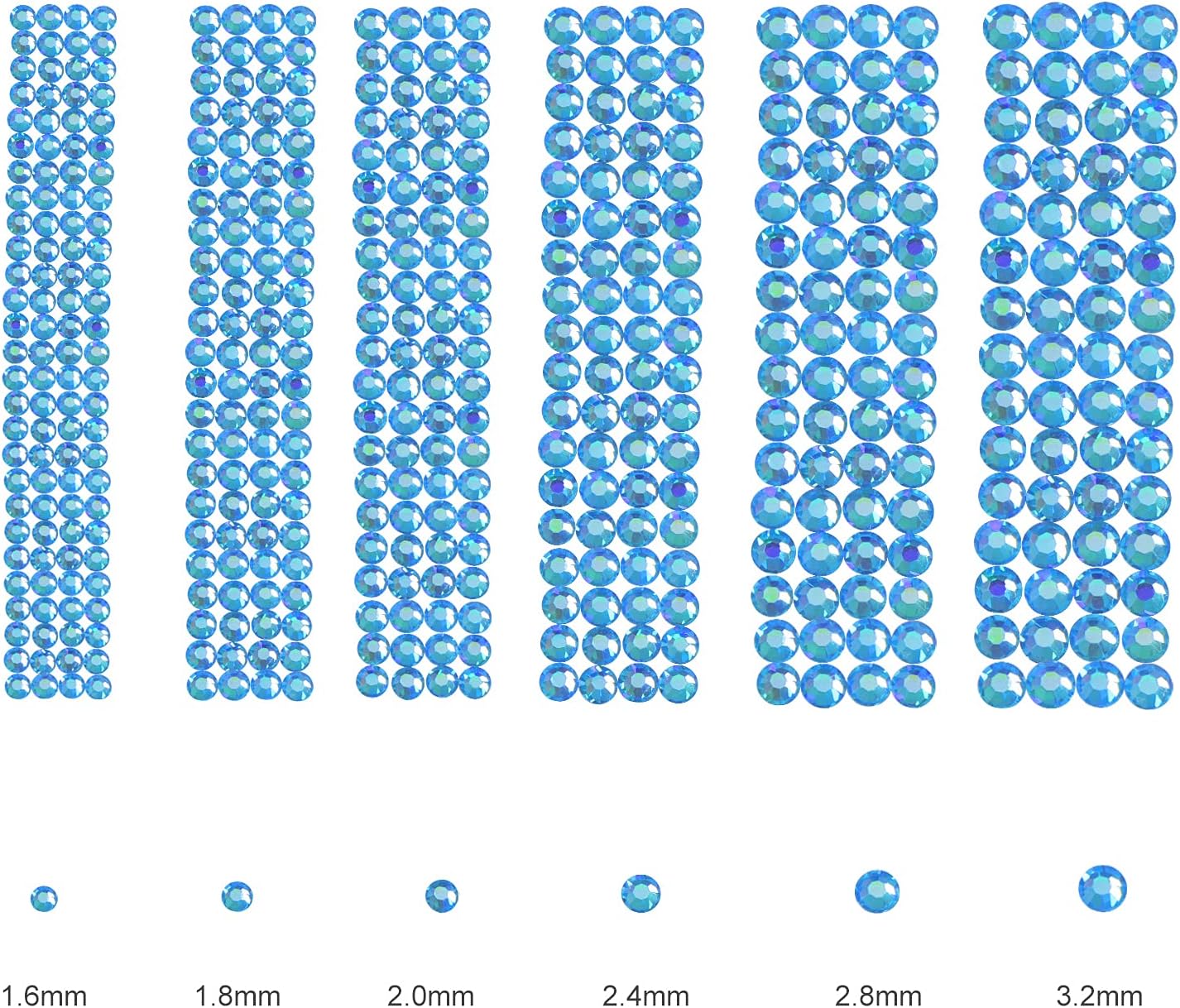 3456pcs Flatback Rhinestones Glass Charms Diamantes Gems Stones for Nail Art 6 Size ss4~ss12 Aquamarine AB