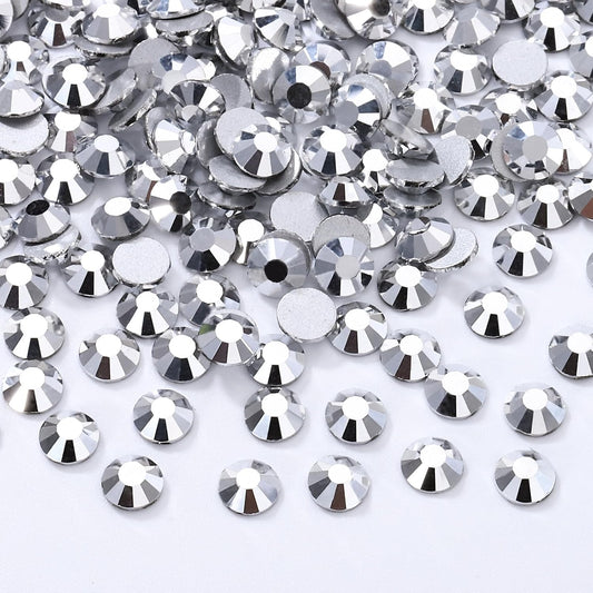 Silver Flatback Rhinestones, Glass Rhinestones for Nail Art and Craft, Glue Fix, Loose Crystal Gemstones(Silver, SS16, 2880pcs, 3.8-4.0mm)
