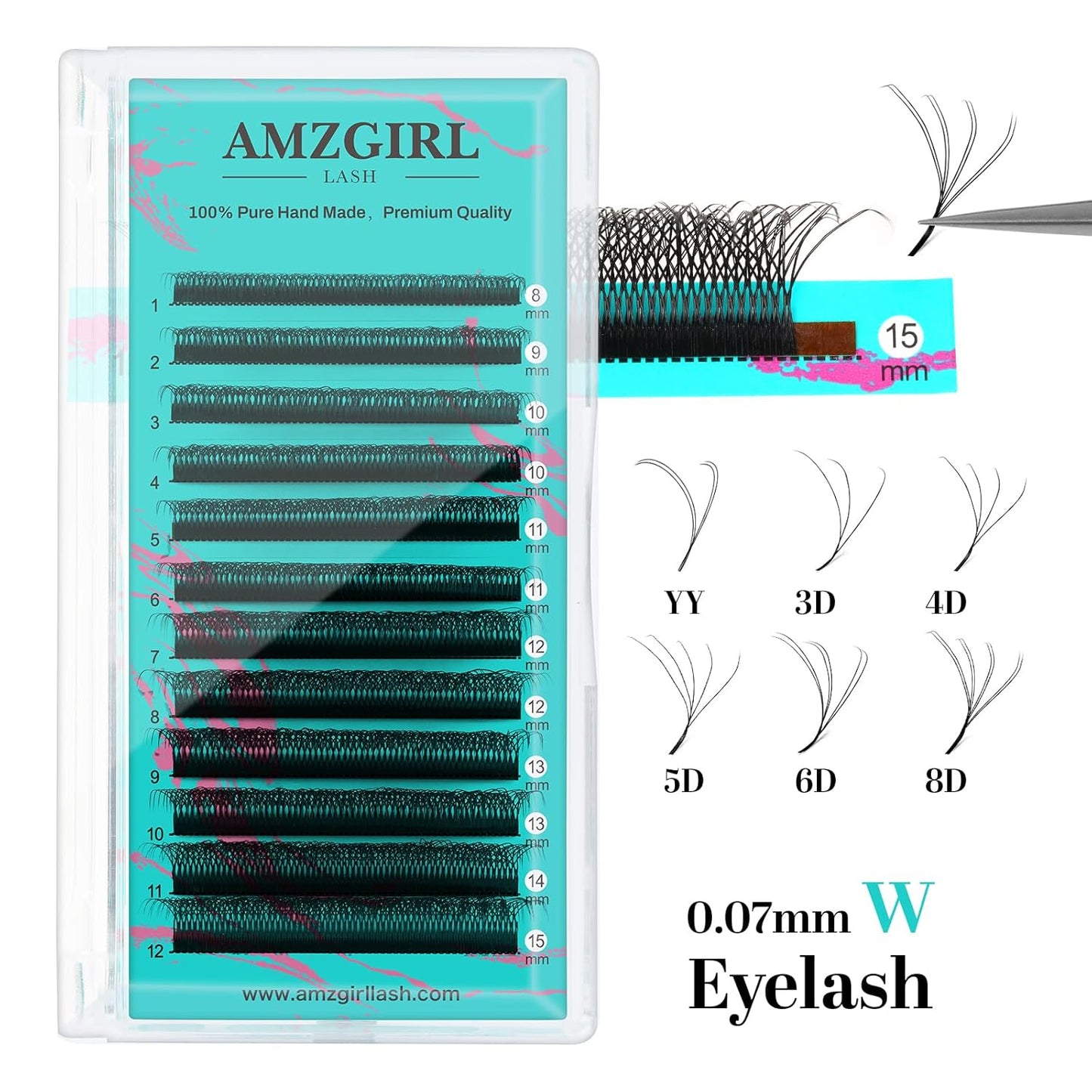 Individual Lashes Cashmere Volume Lash Extensions C Curl 8DW Premade Eyelashes Mixed and Single Tray,Soft and Dense Rapid Blooming Lashes,Eyelash Extensions for Professional Use(8-15mm)