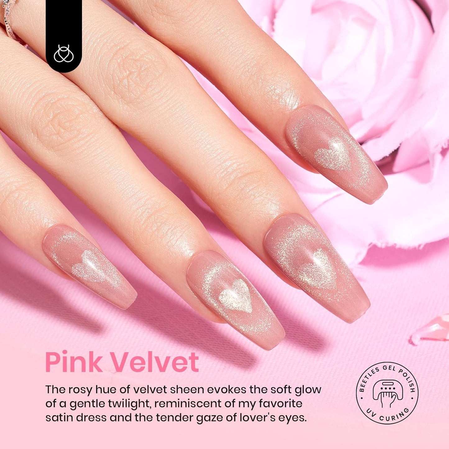 Beetles Pink Cat Eye Gel Nail Polish Set - 6 Colors Nude Pink Silver Cat Eye Glitter Gel Polish Kit with Magnet Soak Off UV Fall Winter Velvet Gel French Nail Art Design Manicure Gift for Women