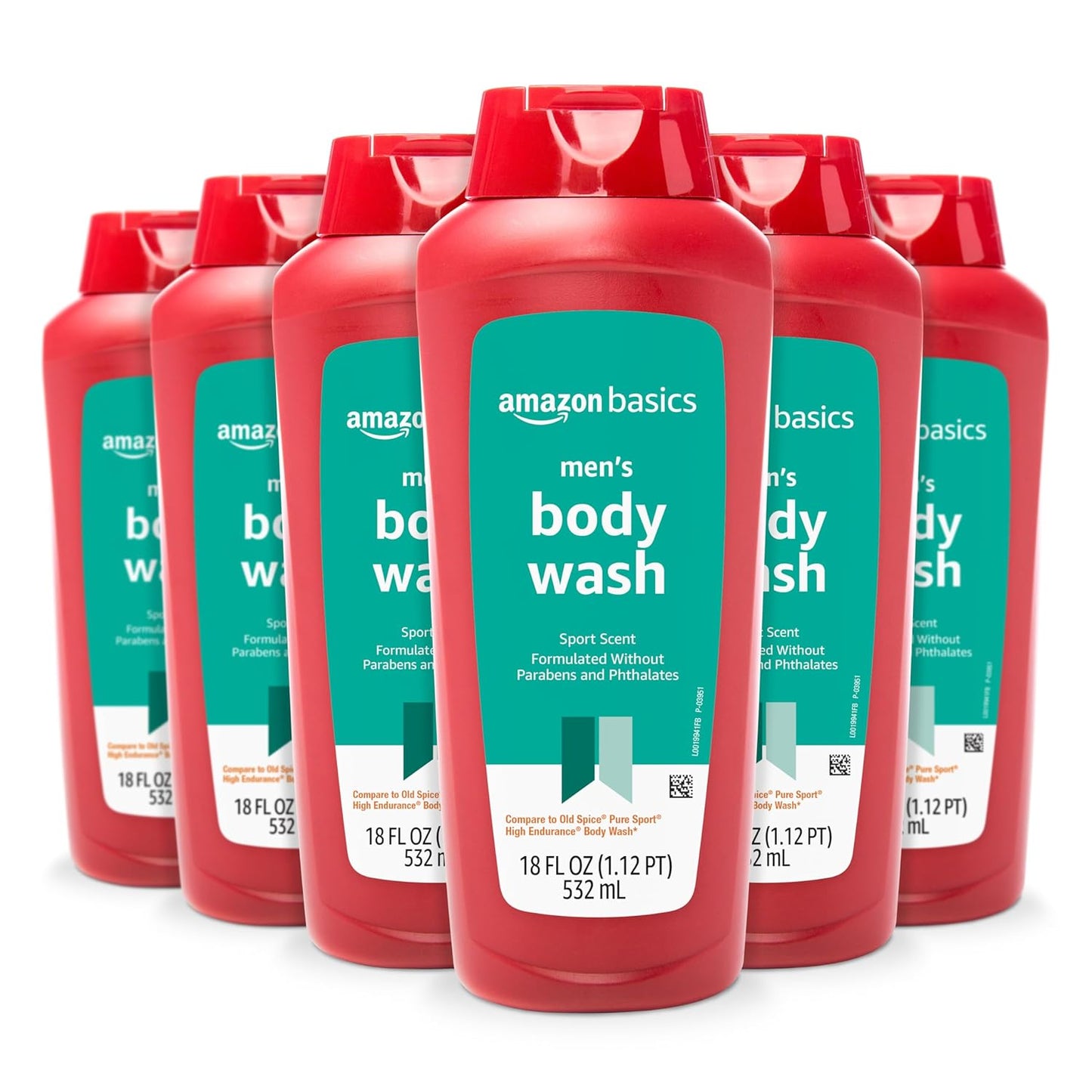 Amazon Basics Mens Soap Body Wash, Sport Scent, 18 Fluid Ounce, Pack of 6