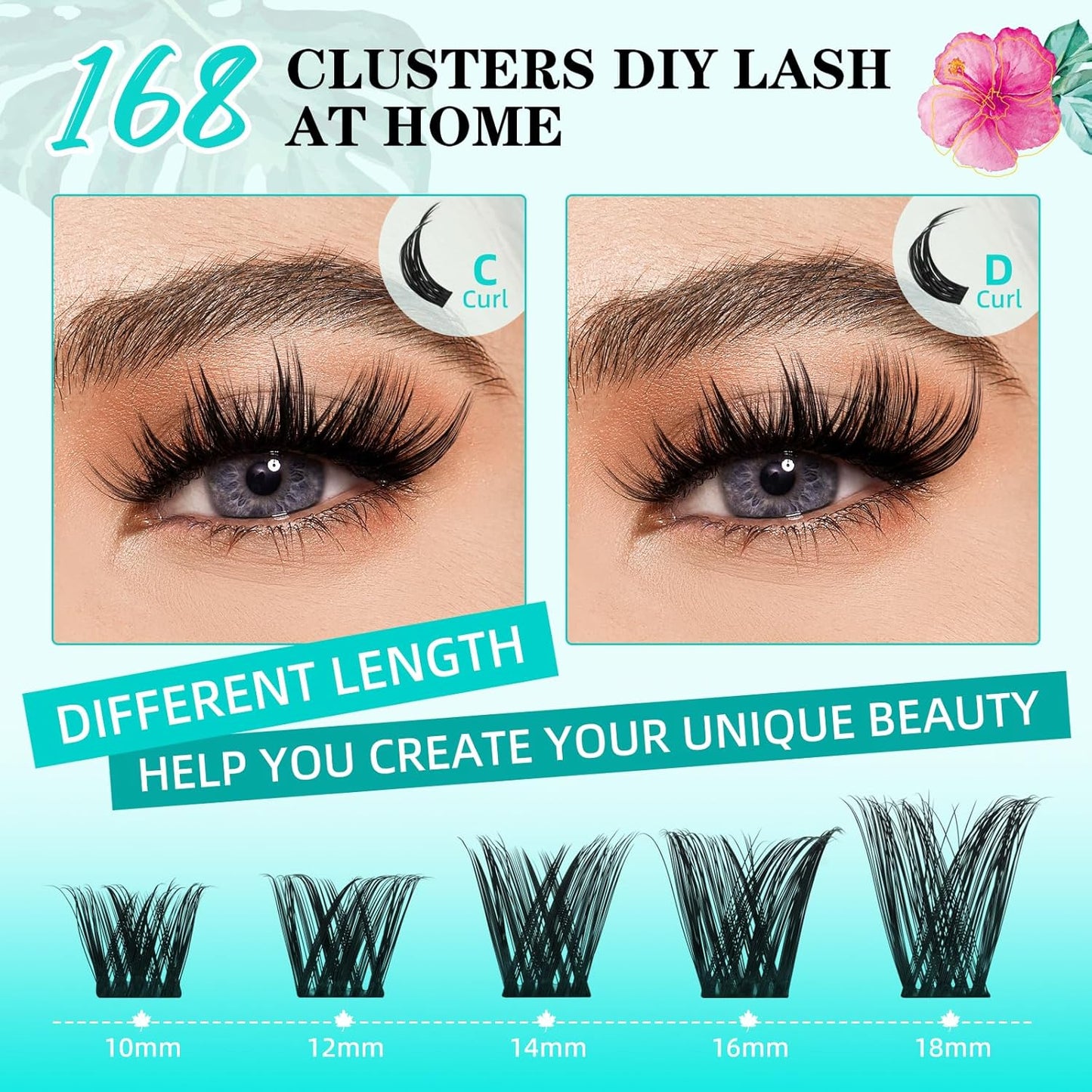 Lash Clusters Wet Look 168Pcs Eyelash Cluster Ultra-Thin Lash Band Eyelashes Extensions Spiky Anime Wide Span Lashes(Tulip,D-16mm)