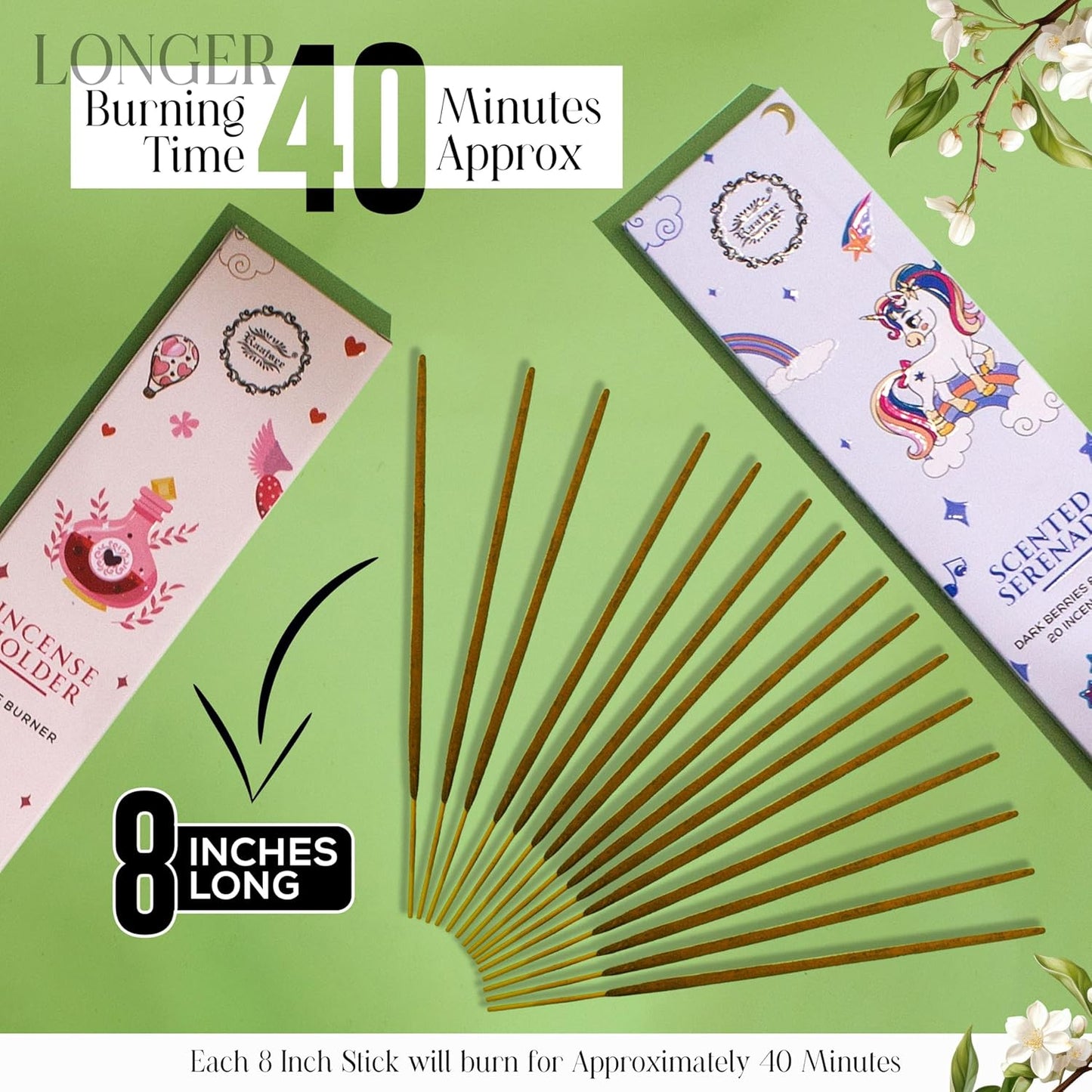 Raajsee Natural Incense Sticks with Insence Holder- Pack of 6 Organic Inscent -120 Insense Sticks, Non Toxic Clean Burning, Boho Gift Set, Sage,Apple Pumpkin,Coconut, Coffee,Rosemary Patchouli