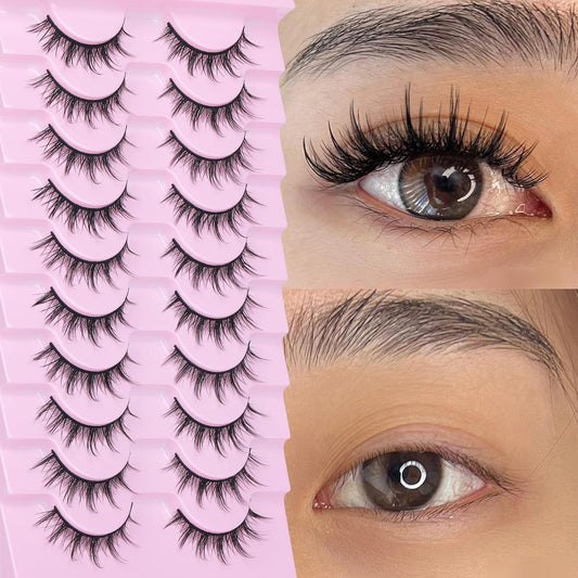 FANXITON Manga Lashes Wispy Natural Look Faux Eyelashes 10 Pairs Asian 3D False Eyelashes 14 mm Cat Eye Lashes Pack