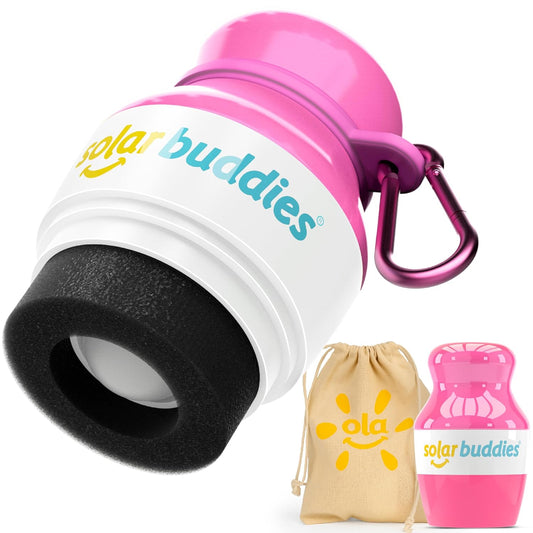 Solar Buddies Bag Bundle & Carabina Clip - Full Pink - Refillable Roll on Sponge Sunscreen, Suncream & Lotion Applicator For Kids, Adults & Families - Holds 3.4fl oz, Perfect Size for Travel