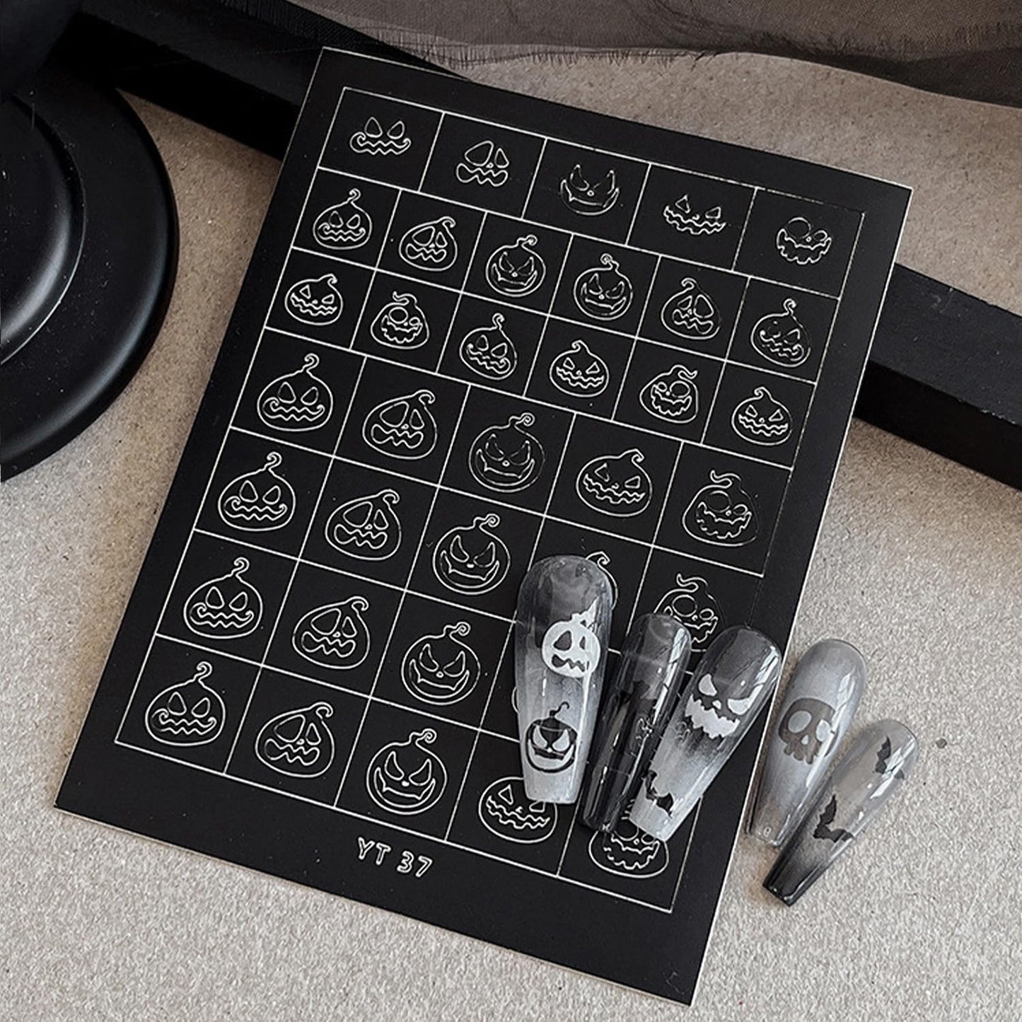 Halloween Nail Stickers Airbrush Stencils Stickers for Nail Art Self Adhesives with Skull Ghost Witch Bat Pumpkin Grimace Designs Supplies Design Nail Guide for Manicure Nails Decoration 6 Sheets