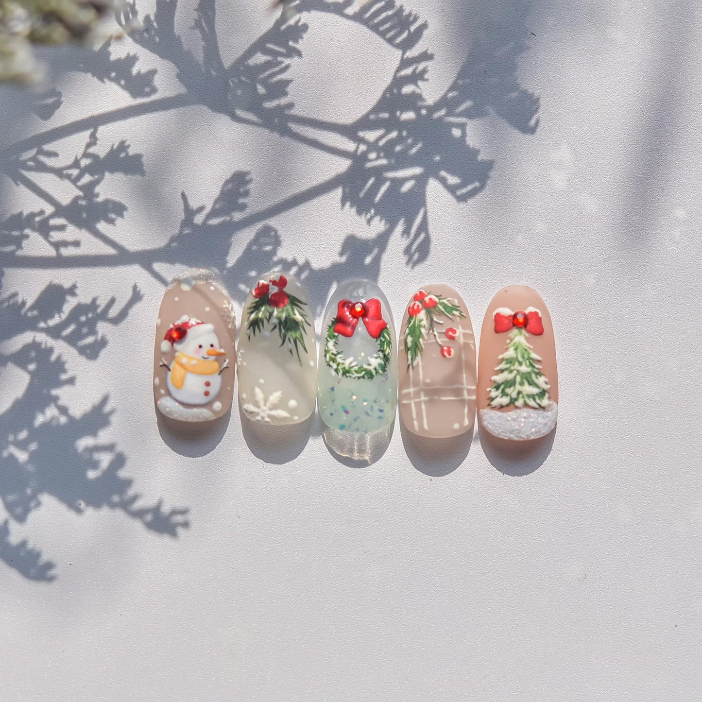 Christmas Nail Art Stickers 5D Embossed Xmas Nail Decals Christmas Tree with Snowman Design Snowflake Nail Sticker Winter Nails Adhesive Stickers Manicure Supplies for Women Nail Decorations