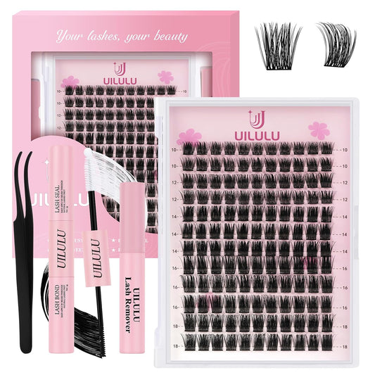Lash Clusters kit 10-18mm DIY Lash Extension Kit 132 D Curl Lash Clusters 0.07D Fluffy Individual Lashes Clusters False Eyelashes Natural Wispy Eye Lash Kits Extensions Kit U08 Kit