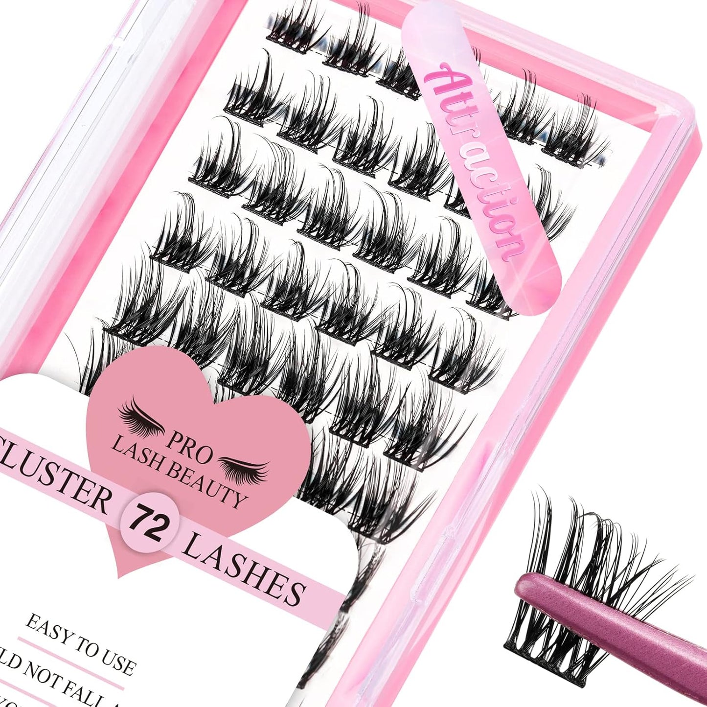 Cluster Lashes 72 Pcs Manga Lashes Lash Clusters DIY Eyelash Extension Individual Lashes Thin Band Easy to Apply at home (Attraction, D-14mm) Lashes