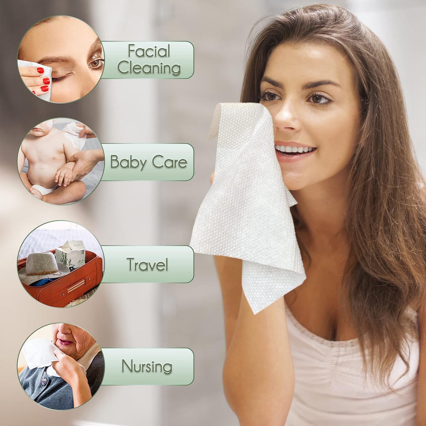 Bamboo Viscose Disposable Face Towel Biodegradable Large Dry Face Wipes 240 Count Extra Thick Soft Clean Facial Towels for Sensitive Skin, Makeup Removing, Facial Cleansing