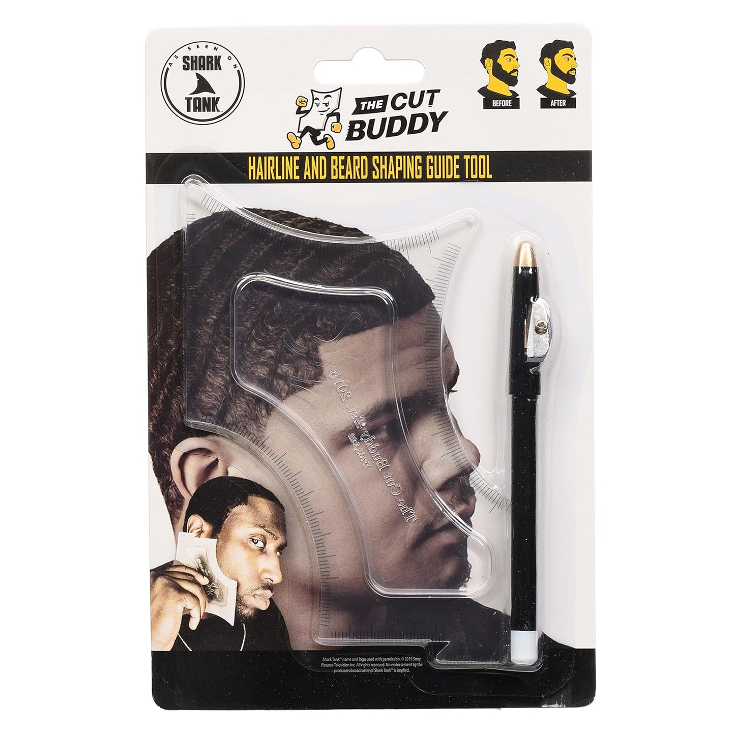 The Cut Buddy Original Shaping Tool, Clear Beard and Hairline Template with Bonus Tracer Pencil, As Seen on Shark Tank