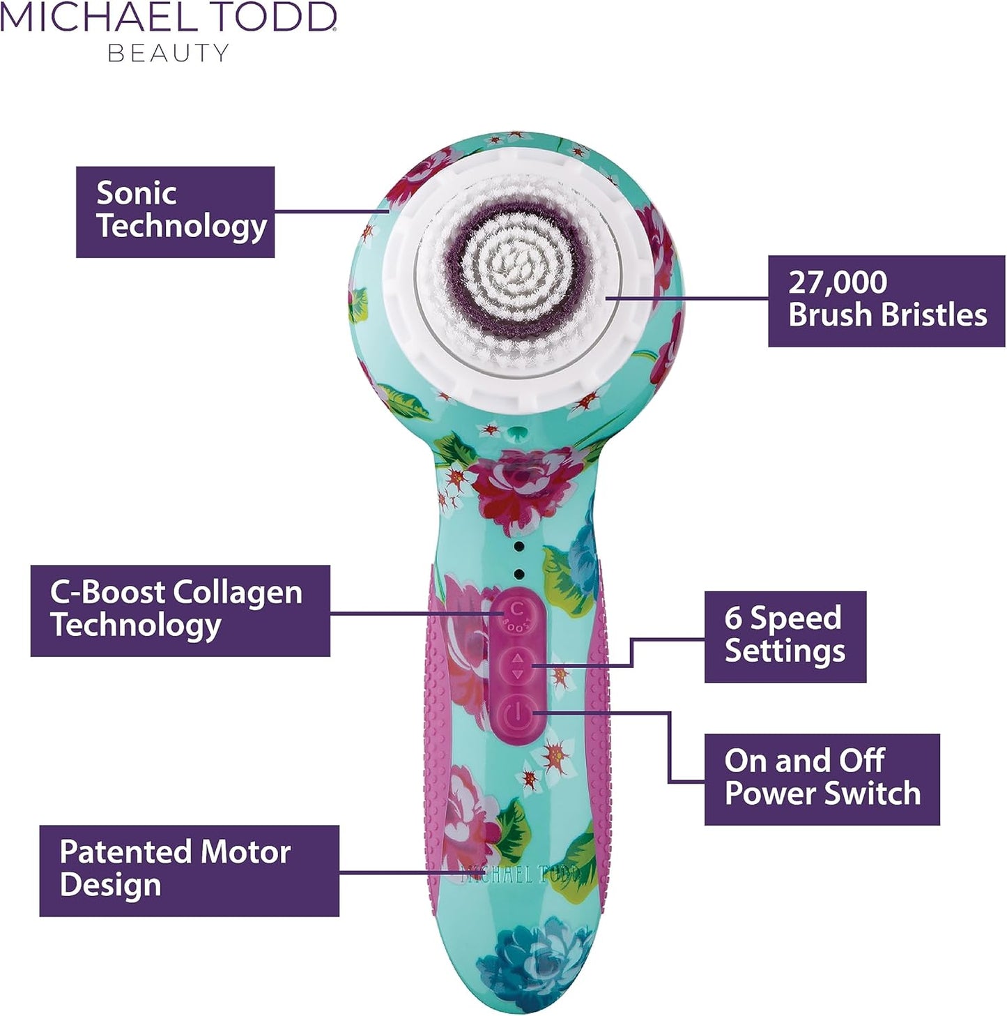 Michael Todd Beauty - Soniclear Elite - Facial Cleansing Brush System - 6-Speeds - Face Cleansing Brush & Exfoliating Body Scrubber