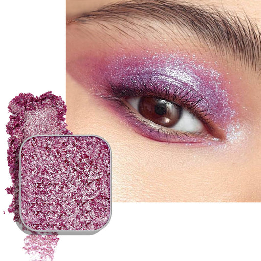 Chameleon Single Eyeshadow, Putty Texture, Glitter Multichrome, Iridescent Blue-Purple, High Pigment, Long-Lasting, Smudge-Proof, Square Single Pan, Fits Magnetic Palettes(Mystic Bloom)