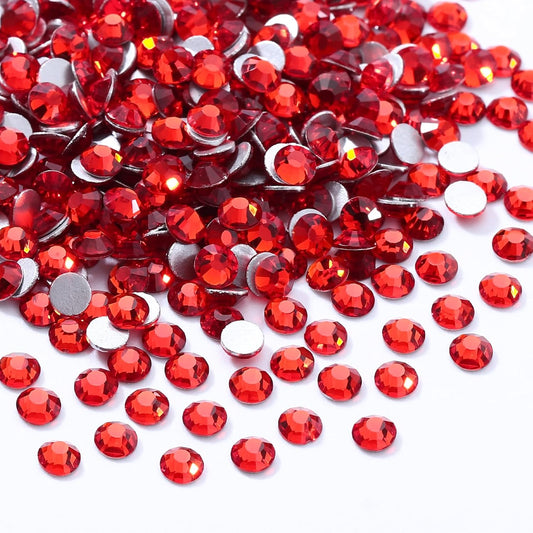 Light Siam Flatback Rhinestones, Glass Rhinestones for Nail Art and Craft, Glue Fix, Loose Crystal Gemstones(Red, SS10, 1440pcs, 2.7-2.8mm)