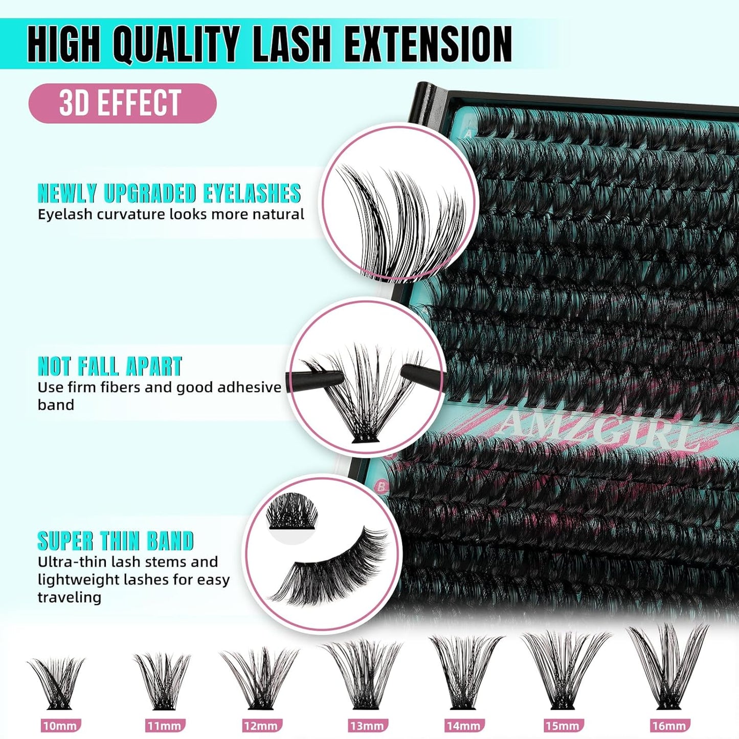 Lash Extension Kit 320Pcs,DIY Individual Lashes Clusters Kit,Lash Bond And Seal,Lash Remover For Eyelashes Extensions,Lash Applicator Tool For False Eyelash Cluster Kit At Home(7090D,D-Mix10-16mmKit)