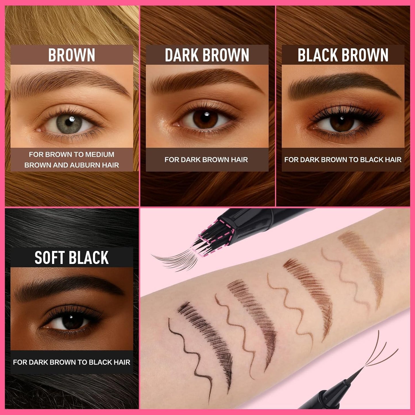 Dual Ended Microblading Eyebrow Pen - 2 in 1 Liquid Eyebrow Pencil with Brow-Fection Angled Brush & Precise Detail Brush-Tip, Shapes & Fills Hair-Like Looking Brows, Lasts All-Day, Brown