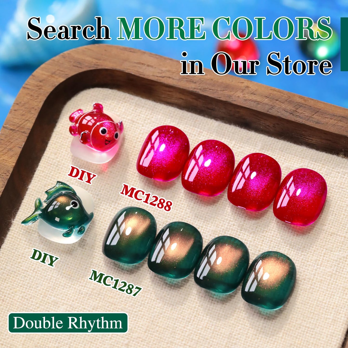 Double Rhythm 0.5 OZ Cat Eye Gel Polish with Magnet 15ML Holographic Glitter Shimmer Translucent Jelly Color Magnetic Nail Polish Salon DIY at Home (Golden Green-MC1287)