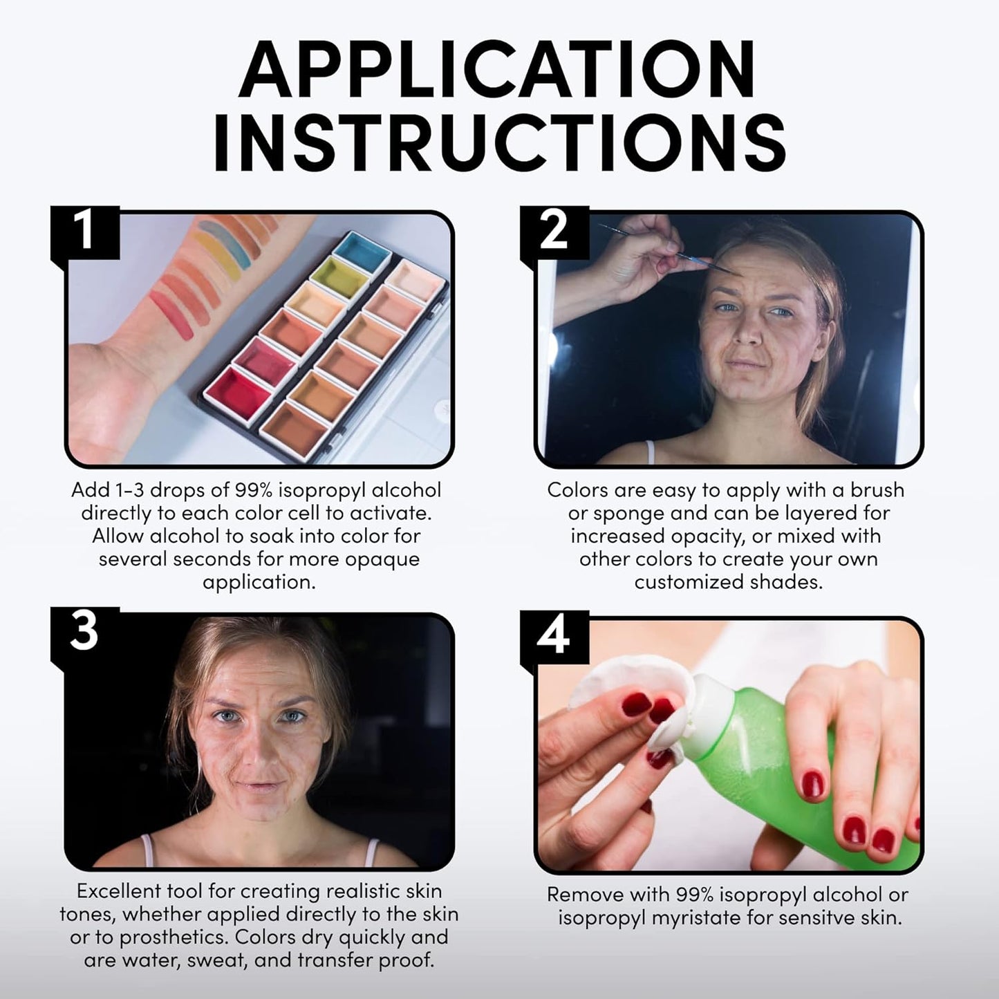 12-Color Flesh Tone Alcohol-Activated Palette, Tattoo Cover, Highly Pigmented Professional SFX Makeup for Film, Theatre, TV