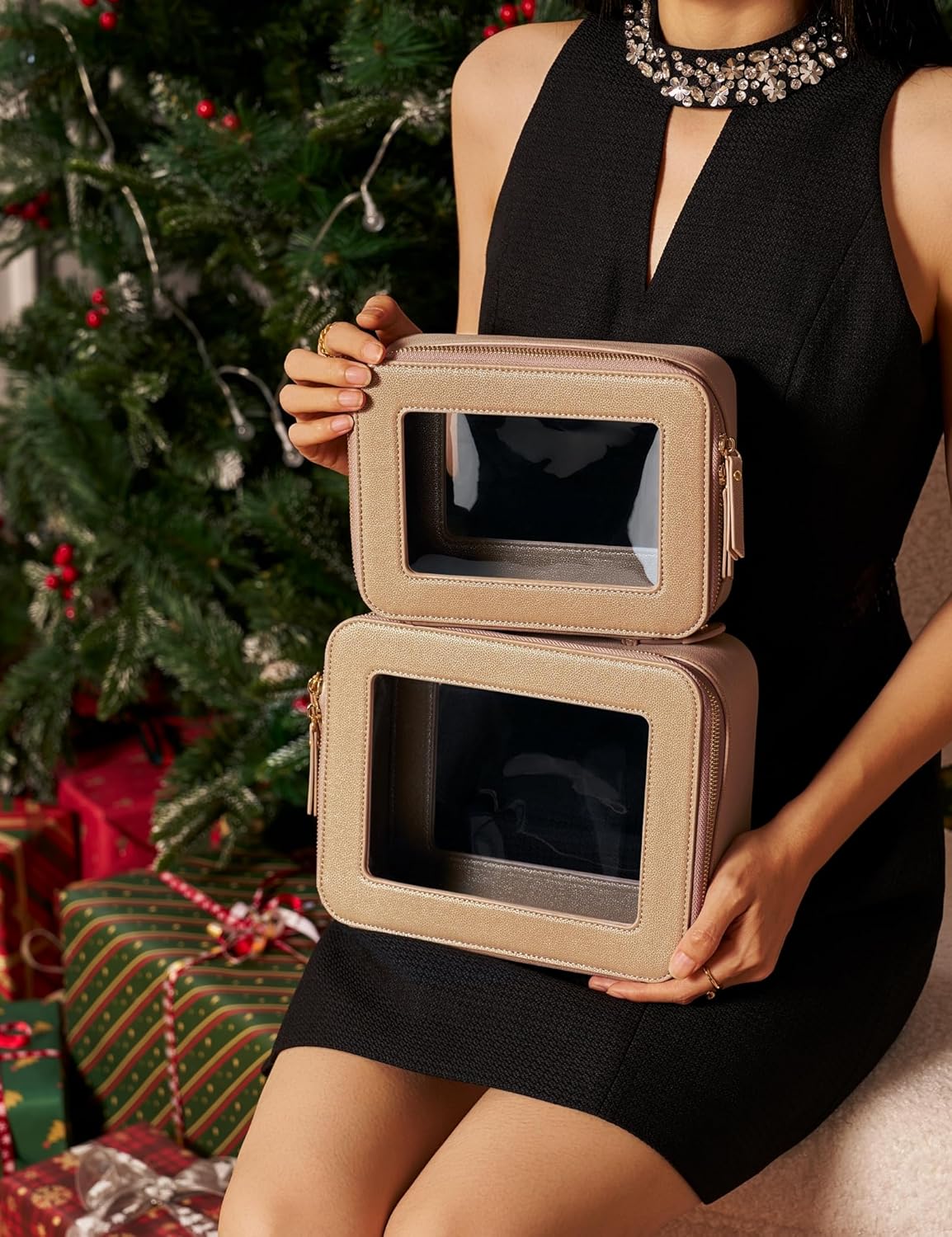 Popvibe Clear Makeup Bag Travel Cosmetic Case Transparent Toiletry Bag with Zipper, Portable Make Up Organizer Traveling Compact Car Bag for Essentials