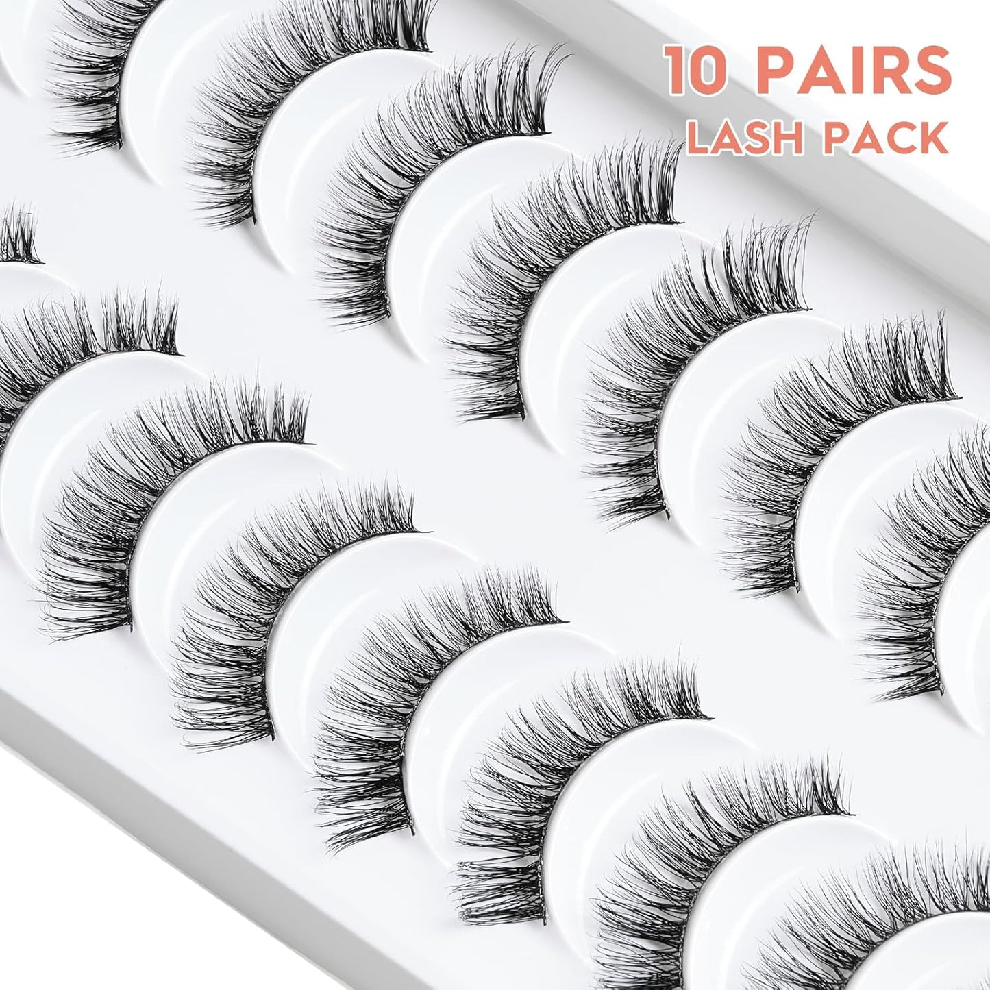 Lashes Wispy False Eyelashes Cat Eye Lashes Natural Look 3D Volume Fake Eyelashes Thin Band Lashes 12mm Natural Eye Lashes C Curl Siligli Lashes Pack 10 Pair