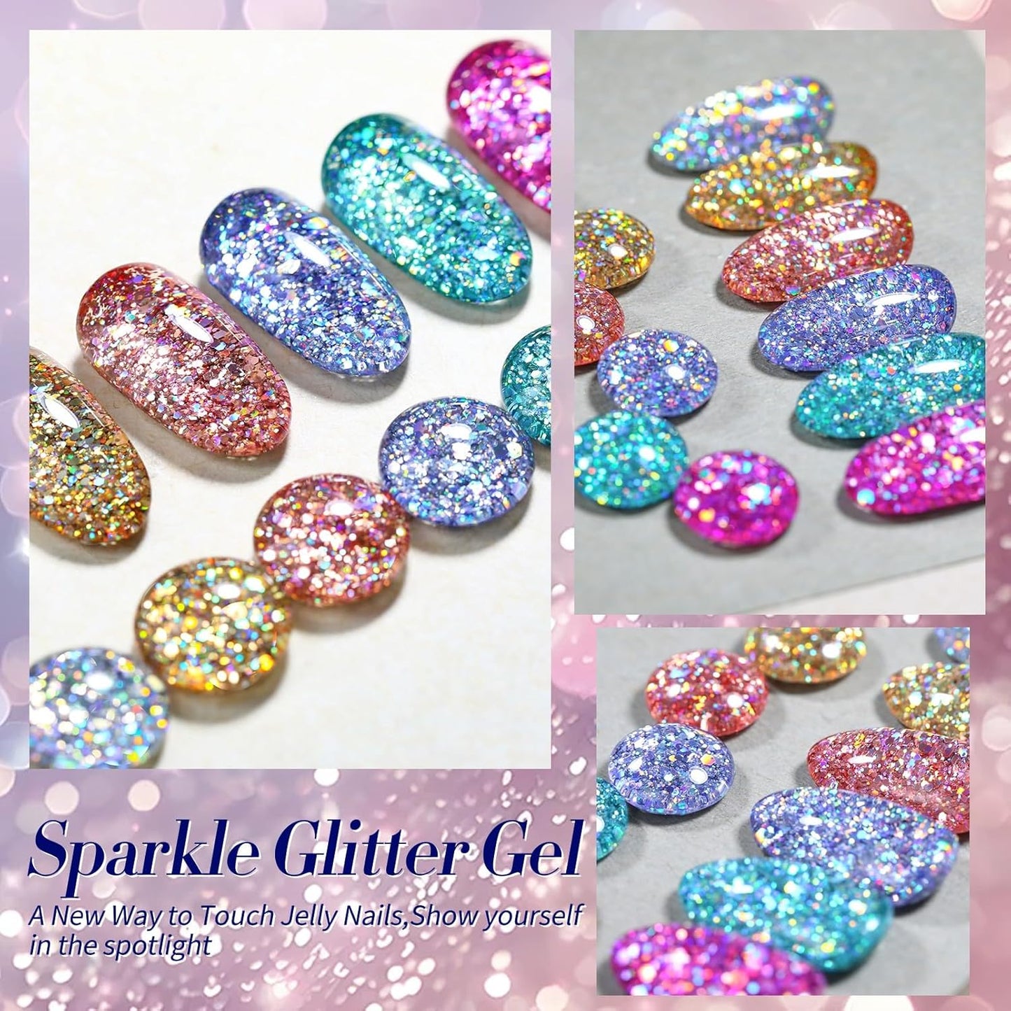 Born Pretty Glitter Gel Nail Polish Set Sparkly Shiny Gold Silver Pink Glitter Gel Polish Kit Soak Off UV Nail Gel Gift Box Nail Art Manicure Varnish Kit 7ML 6PCS