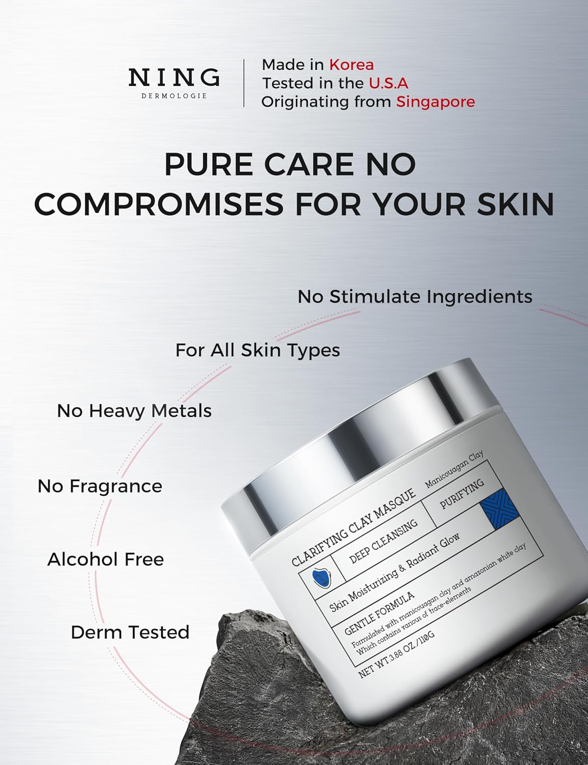 Clay Mask for Face Sensitive Skin: Triple Mud Formula, Deep Pore Cleansing, Hydrating, Oil Balancing, Smoothing, Pore Refining – 3.88 Oz