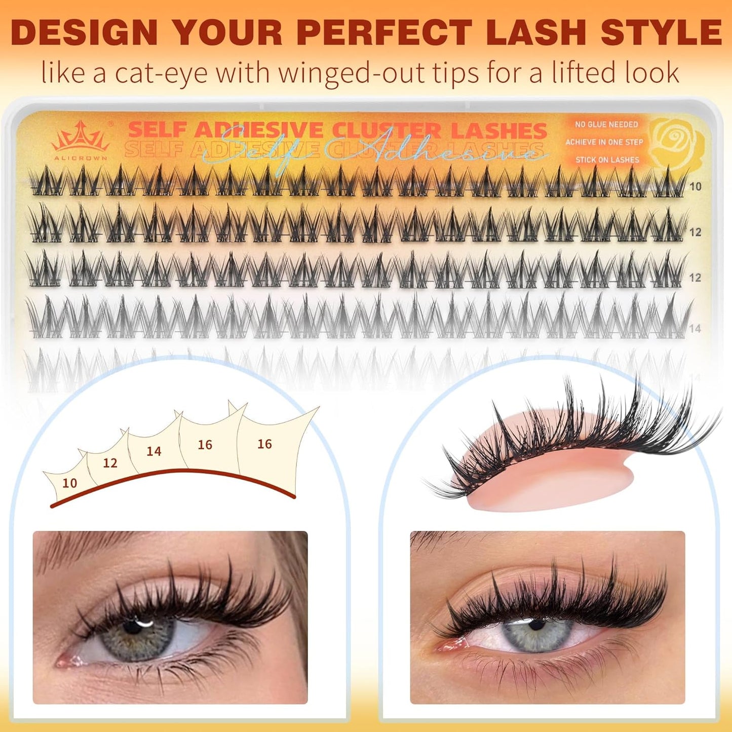 Self Adhesive Eyelashes No Glue Lash Clusters Manga Eyelash Extensions Self Adhesive Eyelash Clusters Wispy Individual Lashes Extensions Spiky Pre-glued Eyelashes 126Pcs