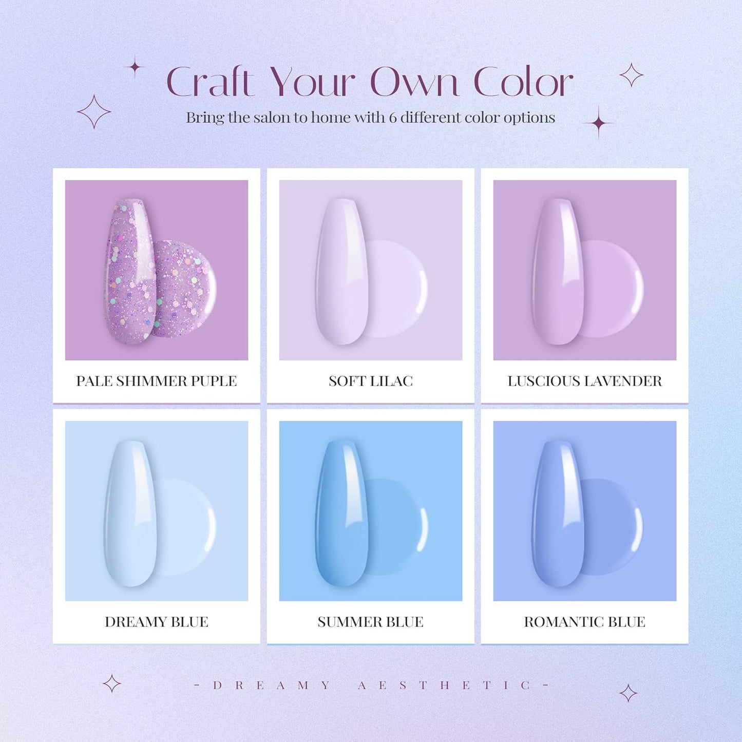 Beetles Gel Nail Polish Set - 6 Colors Purple Baby Blue Light Color Gel Nail Kit Lavender Violets Collection Soak Off UV LED Gel Manicure DIY Periwinkle Nail Polish Salon Gift for Women Girls