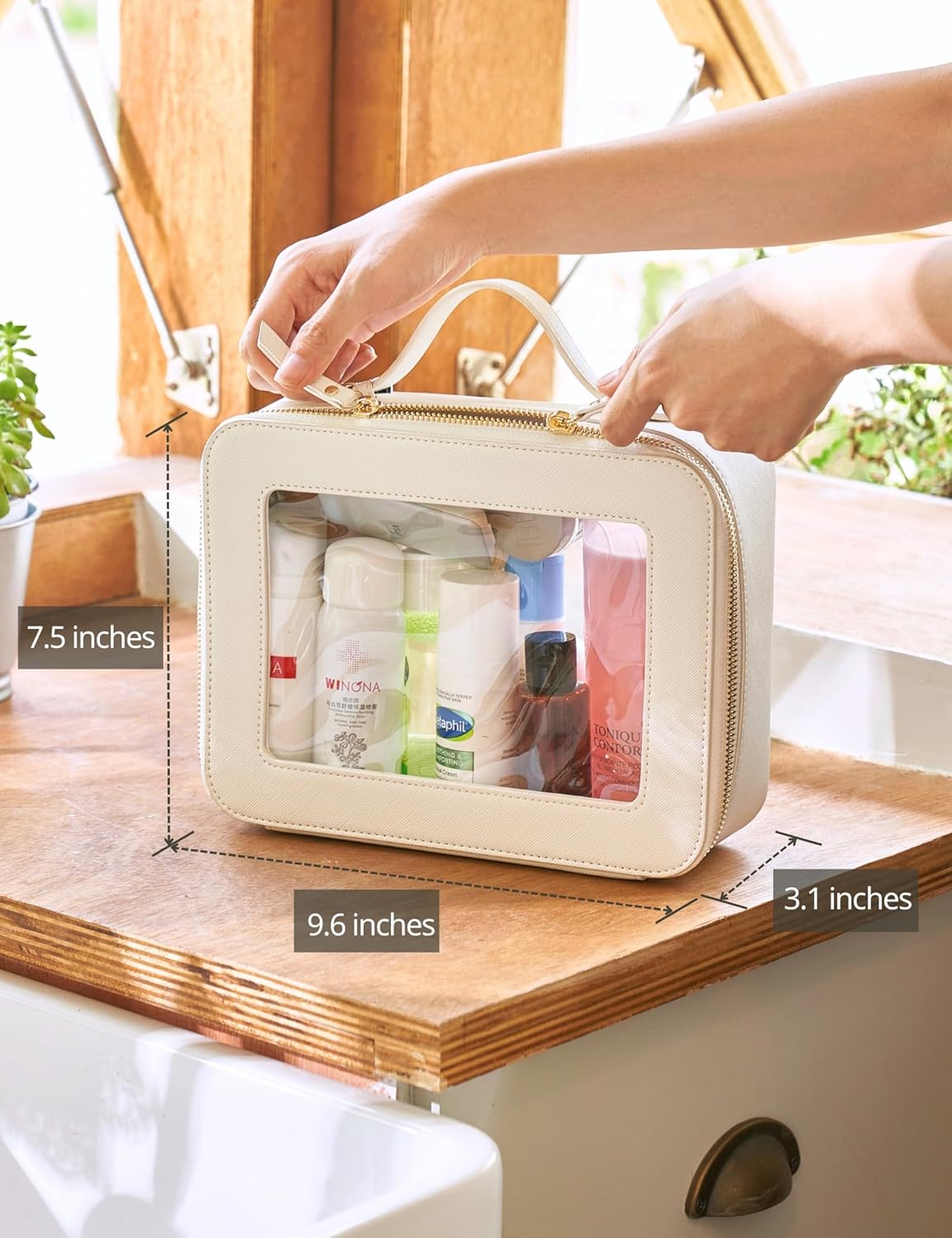 Popvibe Clear Makeup Bag Travel Cosmetic Case Transparent Toiletry Bag with Zipper, Portable Make Up Organizer Traveling Compact Car Bag for Essentials