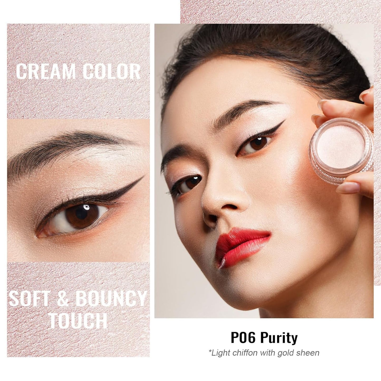 Oulac Shimmer Cream Eyeshadow also for Highlighter Blendable Eye Shadow Waterproof&Long Lasting with Moisturizing Formula Soft Shimmer Eye Make-up,Vegan & Cruelty-Free,6g P06