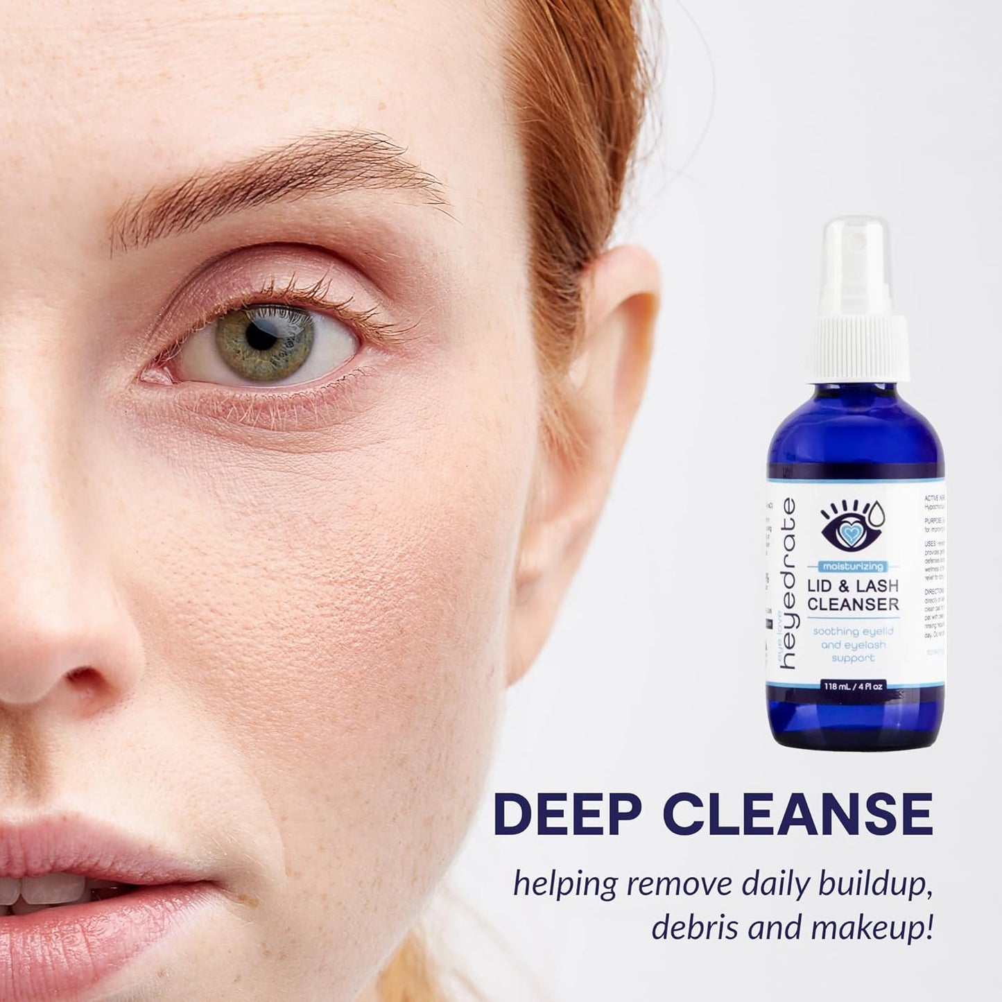 Heyedrate Lid & Lash Cleanser for Stye, Blepharitis, Dry Eyes, Meibomian Gland Dysfunction, Rosacea, and Eye Irritation Relief | Hypochlorous Acid Eyelid Cleanser Spray