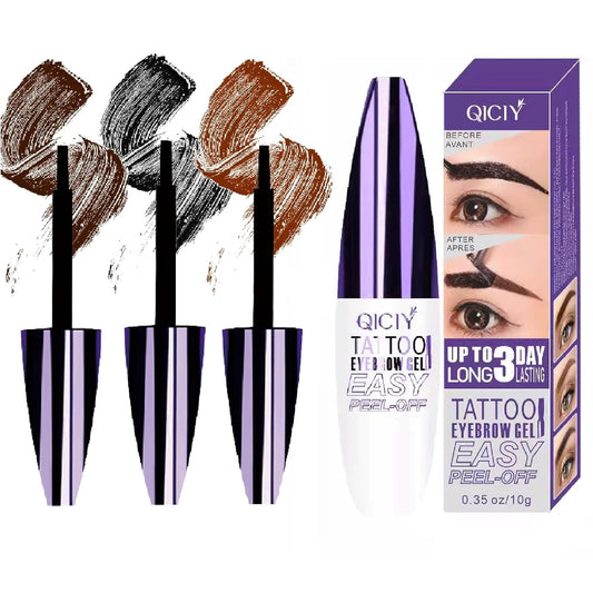 3PCS QICIY Easy Peel-Off Eyebrow Gel- QICIY Peel Off Tattoo Eyebrow Eye Brow Tint Waterproof & Sweatproof For All Skin Tones (All)