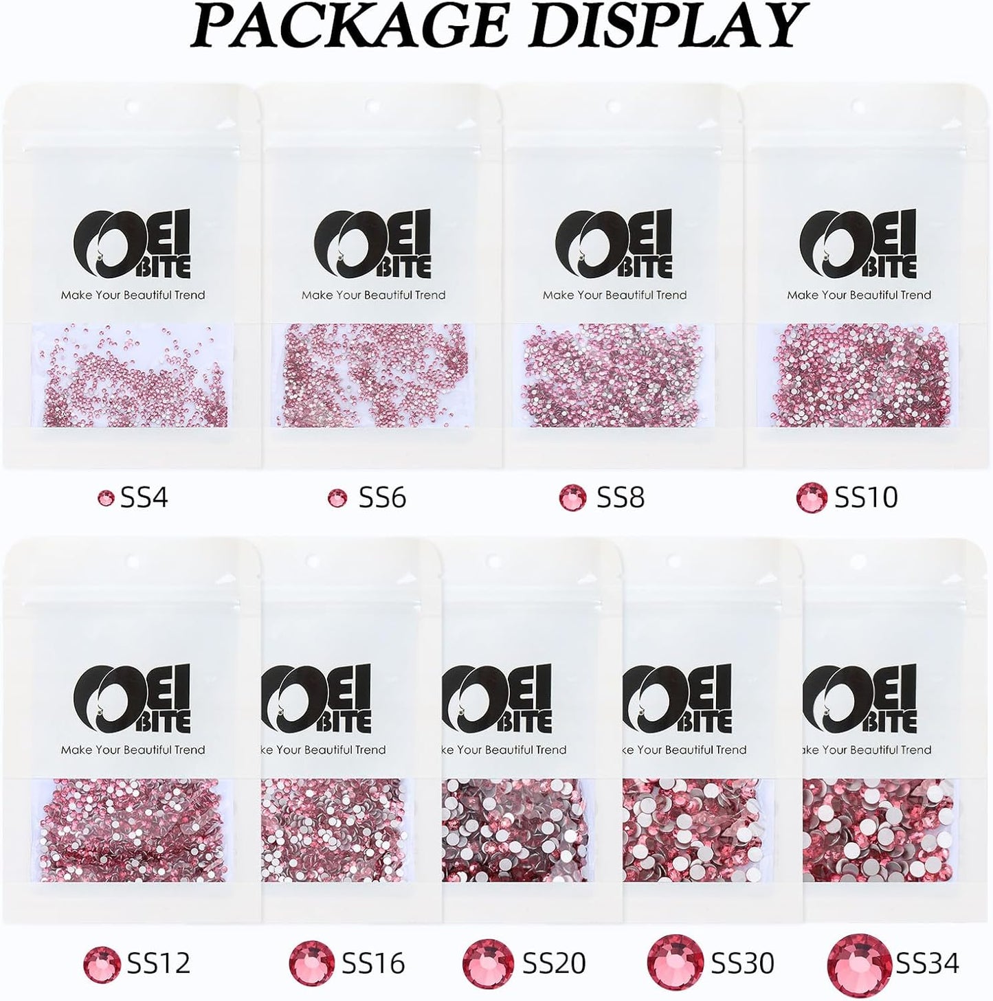 Rose Flatback Rhinestones, Glass Rhinestones for Nail Art and Craft, Glue Fix, Loose Crystal Gemstones(Rose, SS12, 1440pcs, 2.9-3.0mm)