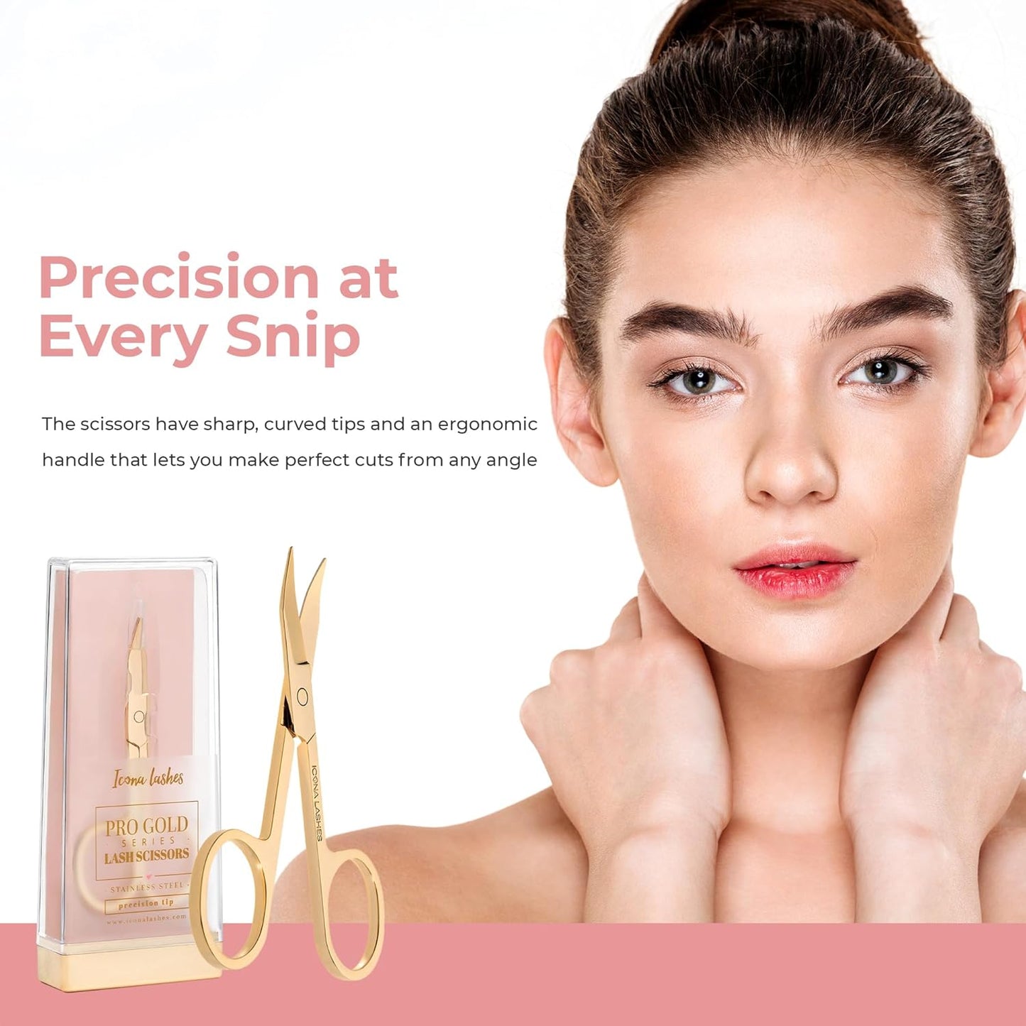 Eyelash Scissors - 24K Gold-Plated Stainless Steel Lash Scissors for Cutting False Lashes - Curved Scissors with Precision Tips for Trimming Cuticle, Eyebrow, Beard, Facial & Nose Hair