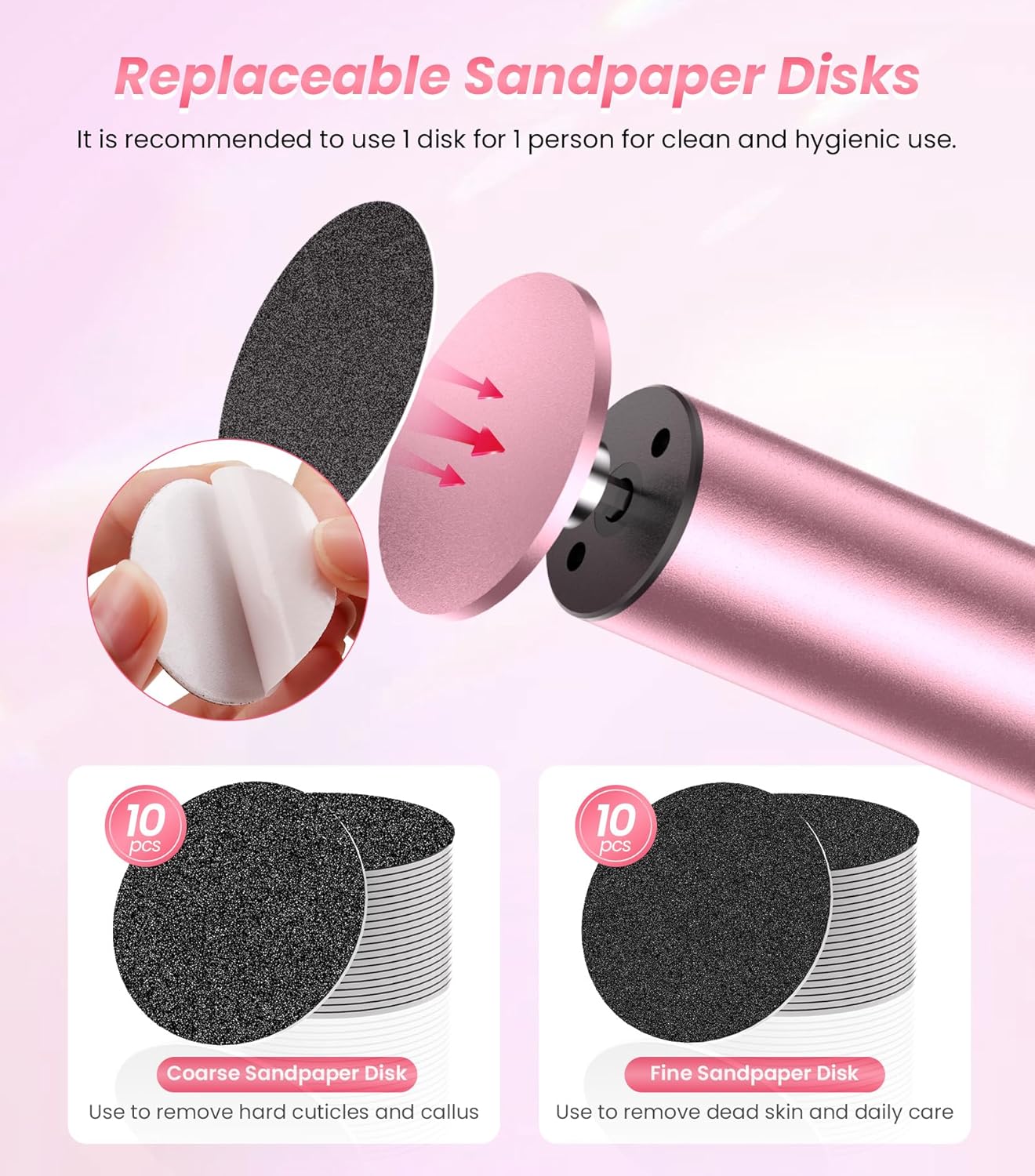 Electric Foot Callus Remover, 6 Speeds 2-in-1 Rechargeable Electric Foot File & Nail Grinder, Callus Remover for Feet Pedicure Tools with Sandpaper Disc for Dead Skin - Pink